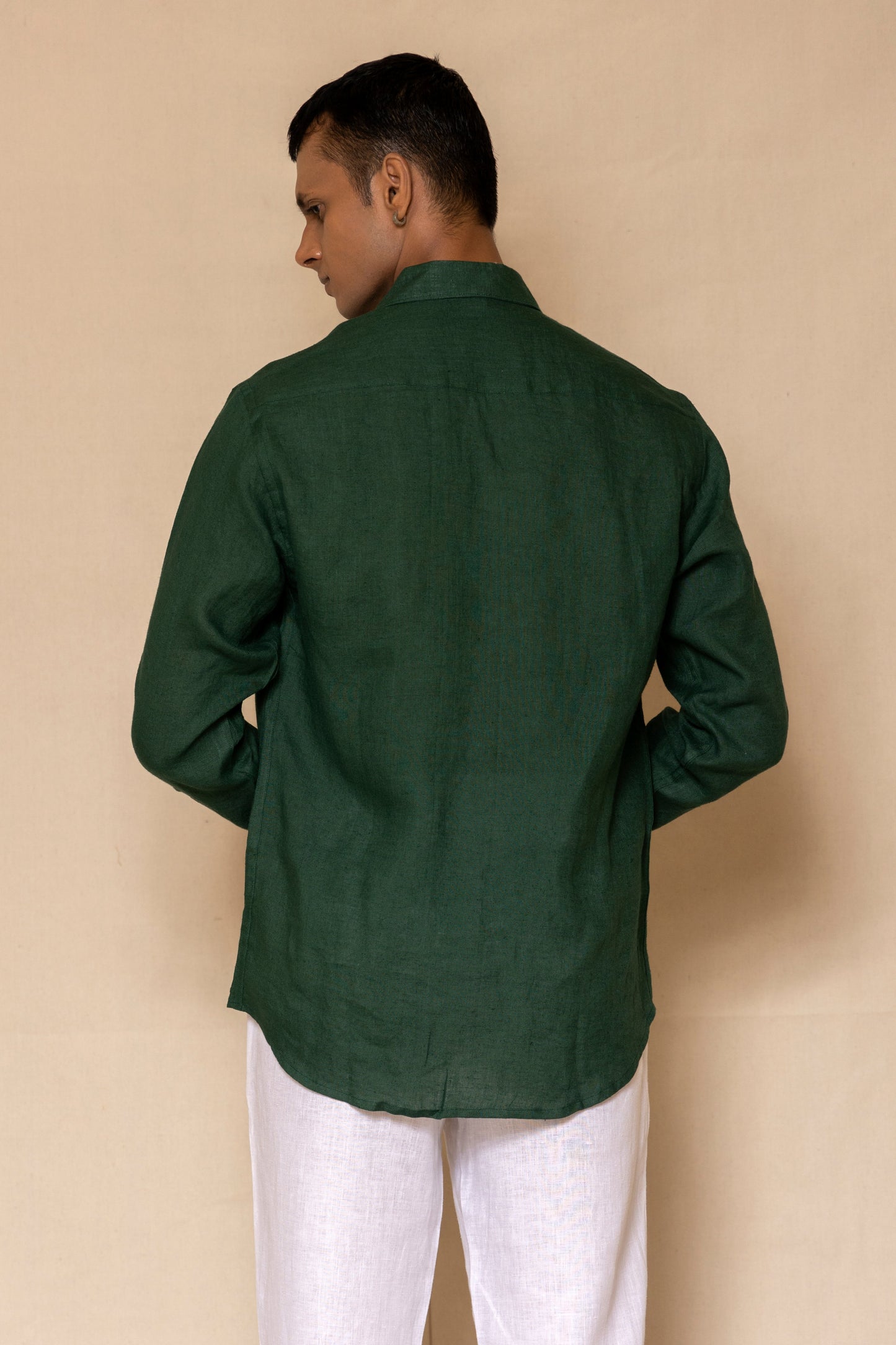 Alpine Green Men's Linen Regular Collar Shirt