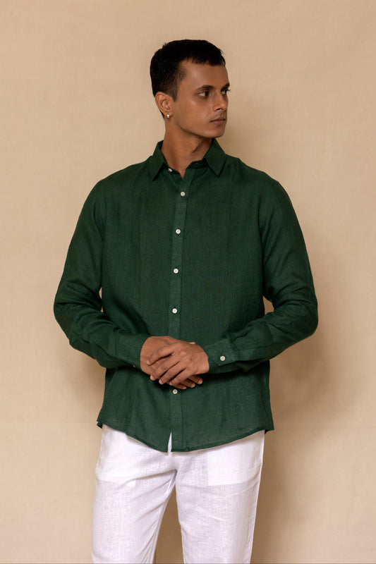 Alpine Green Men's Linen Regular Collar Shirt