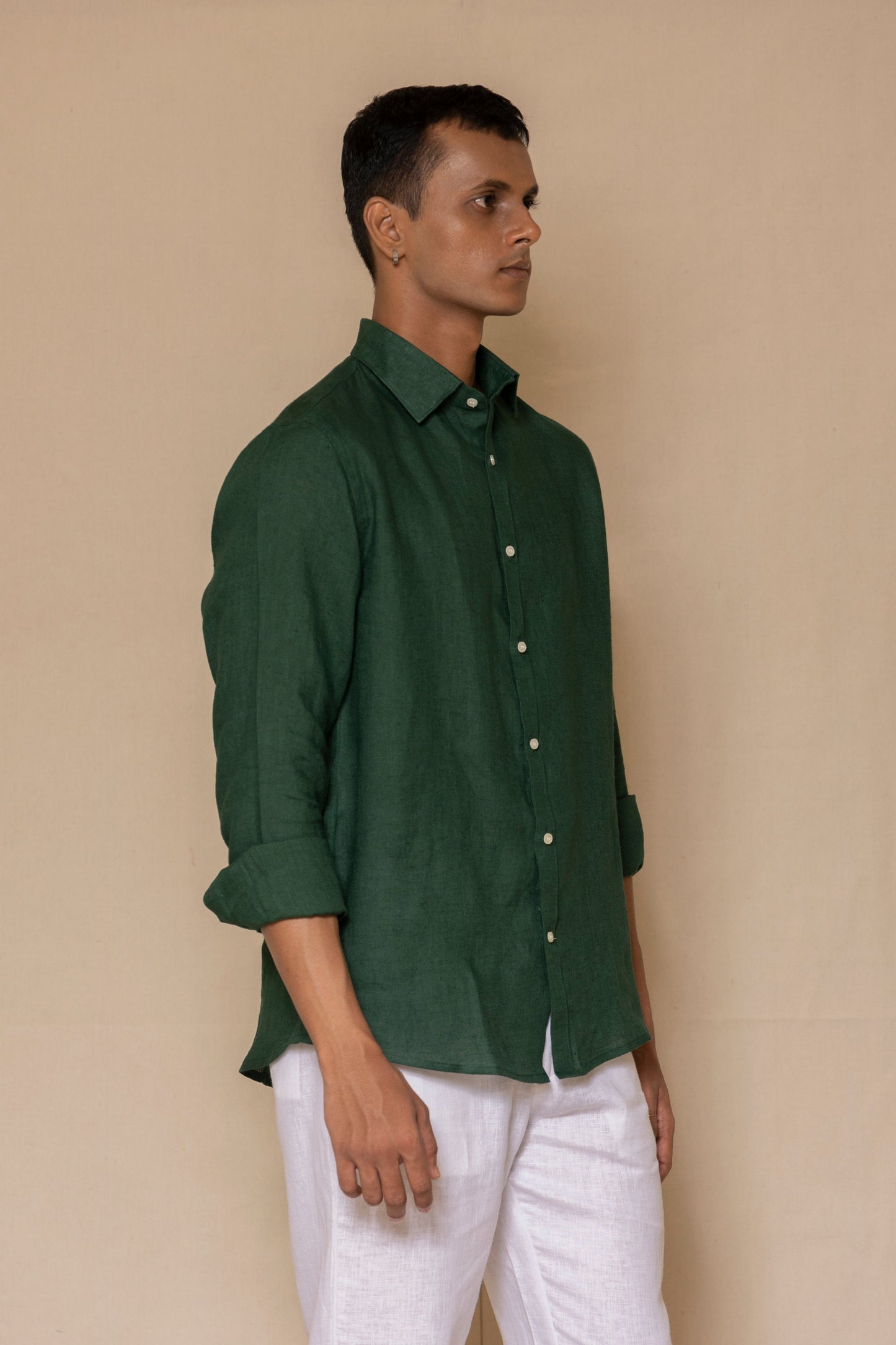 Alpine Green Men's Linen Regular Collar Shirt