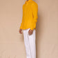 Mango Yellow Men's Linen Regular Collar Shirt