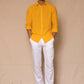 Mango Yellow Men's Linen Regular Collar Shirt