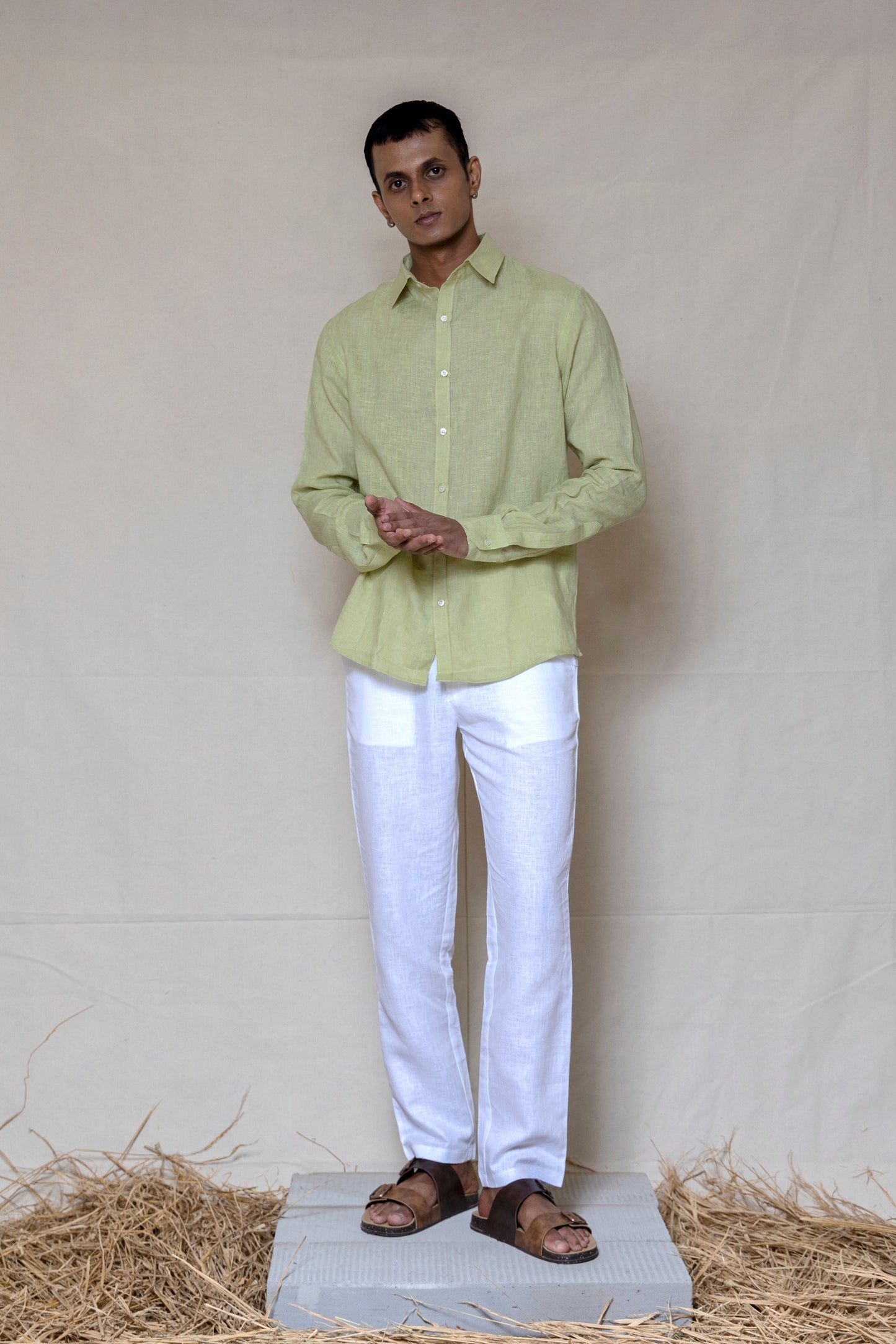 Willow Green Men's Linen Regular Collar Shirt