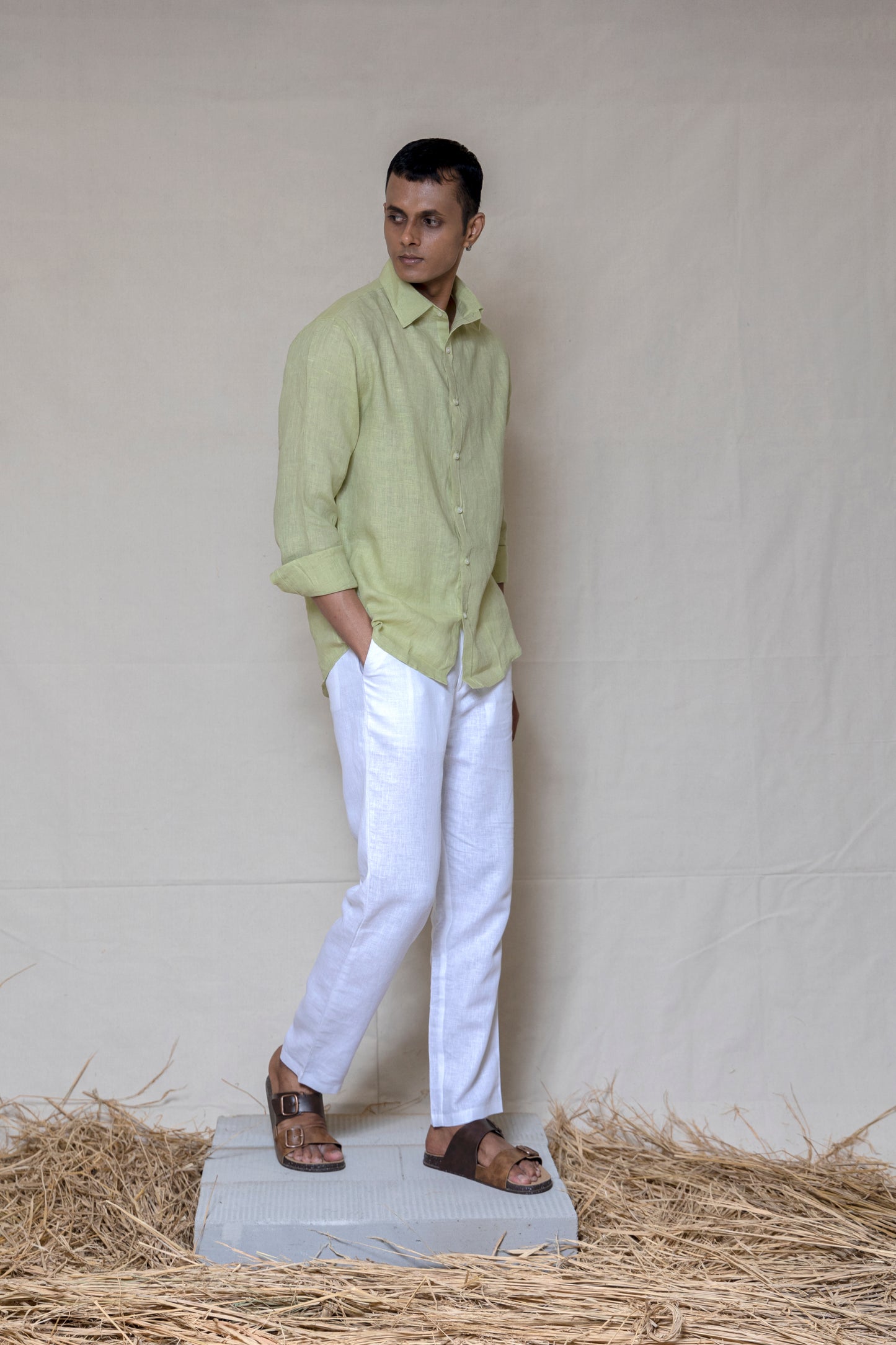 Willow Green Men's Linen Regular Collar Shirt