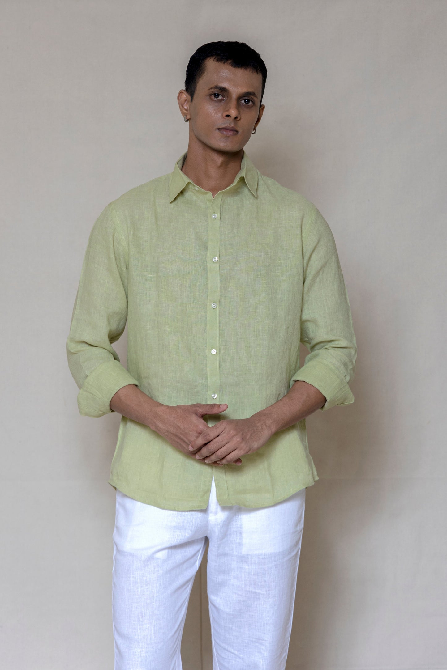 Willow Green Men's Linen Regular Collar Shirt