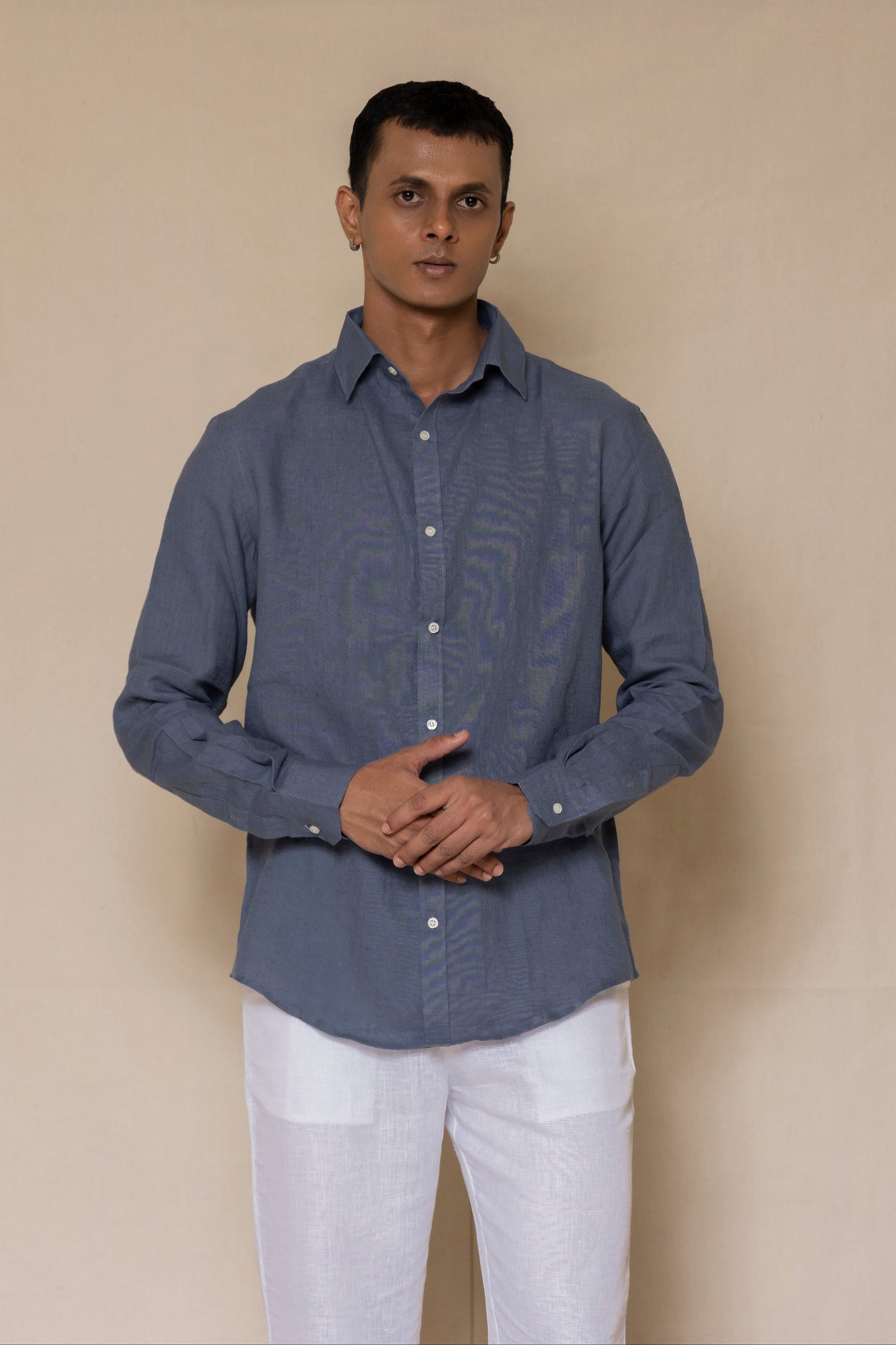 Monday Blue Men's Linen Regular Collar Shirt