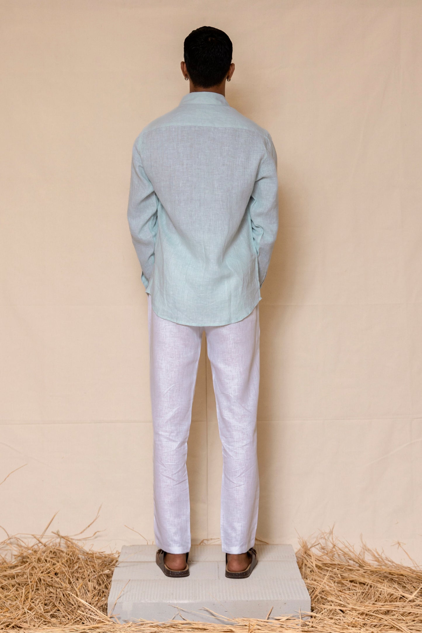 Powder Blue Men's Linen Regular Collar Shirt