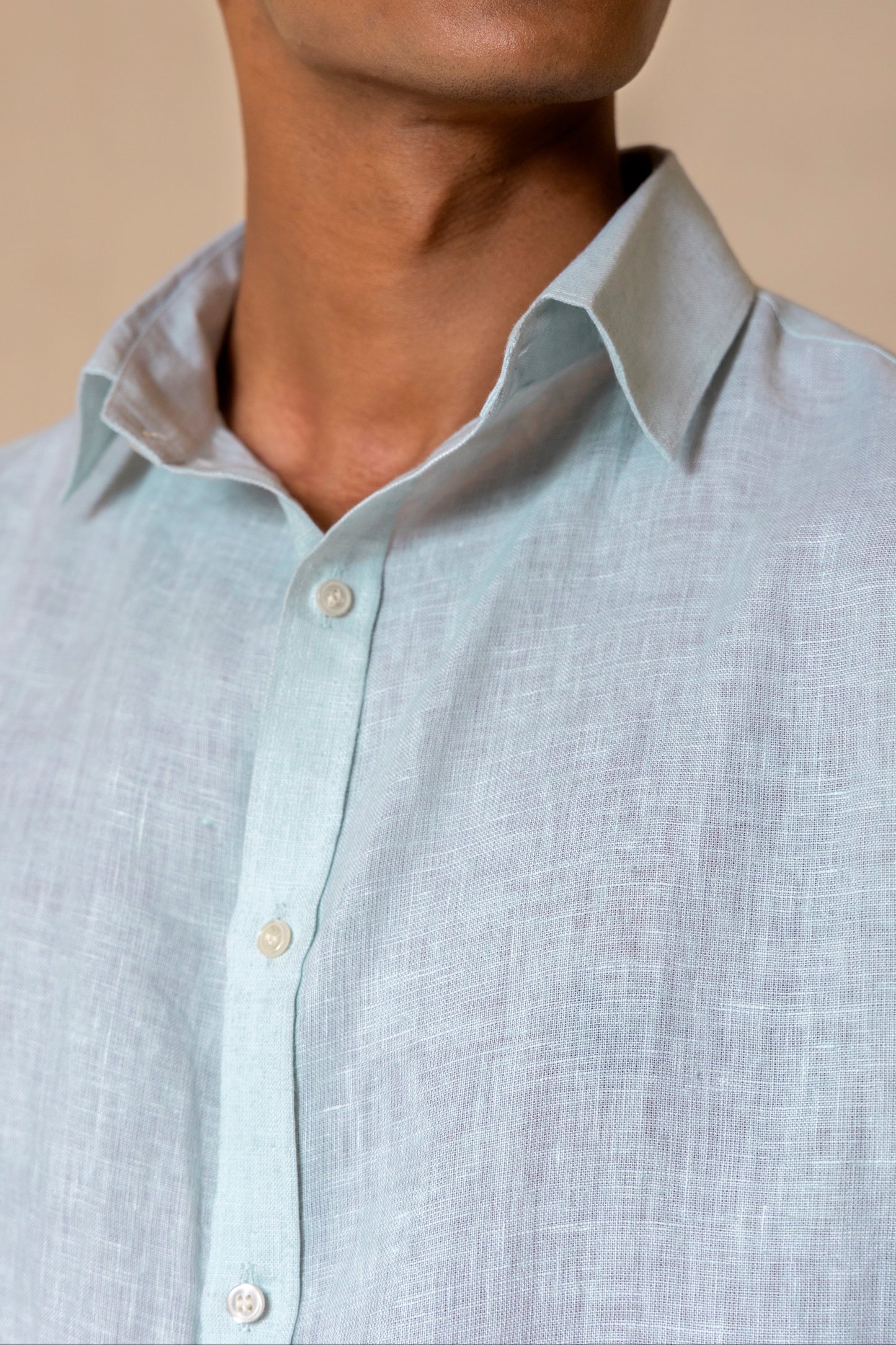 Powder Blue Men's Linen Regular Collar Shirt