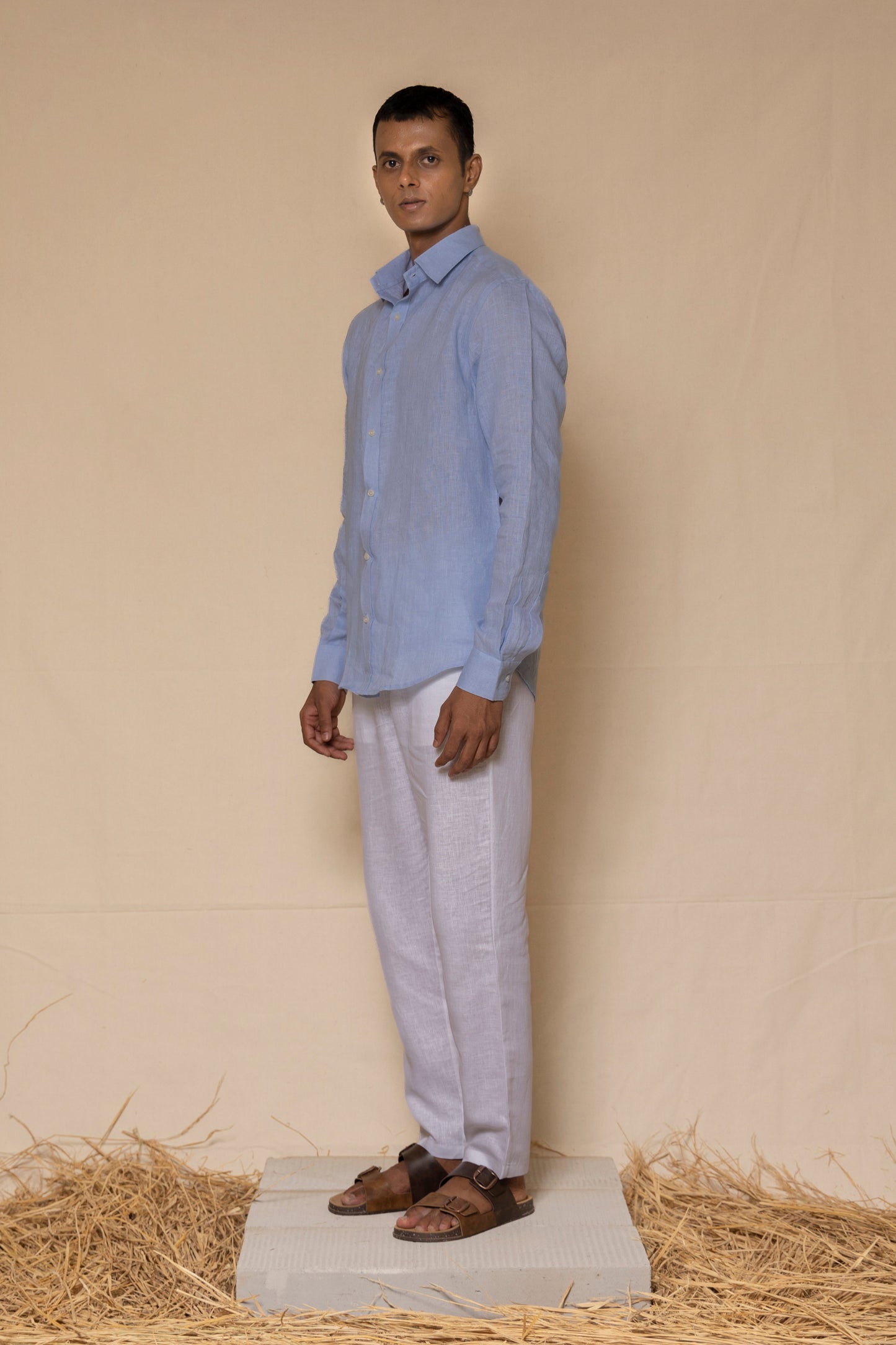 Sky Blue Men's Linen Regular Collar Shirt