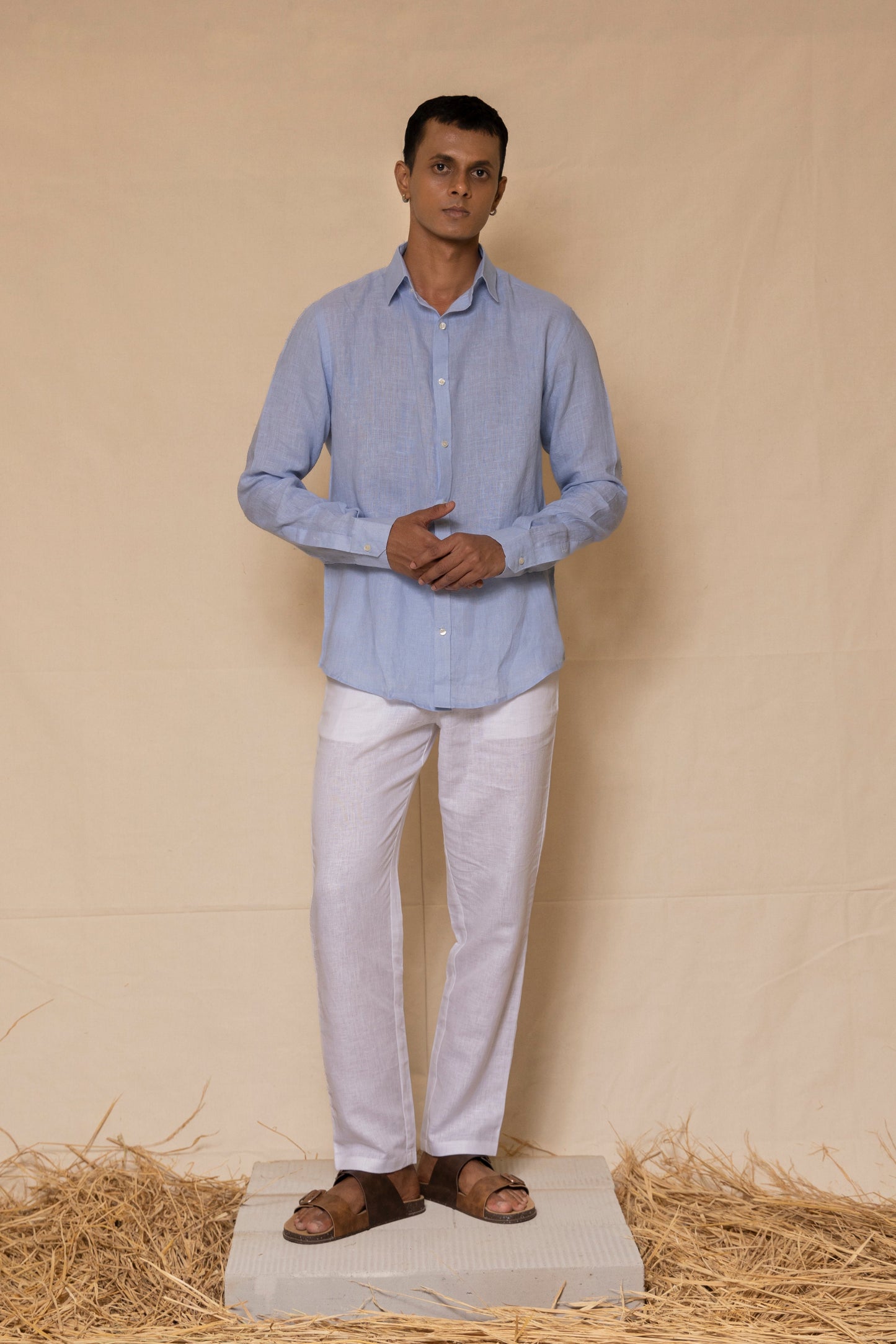 Sky Blue Men's Linen Regular Collar Shirt