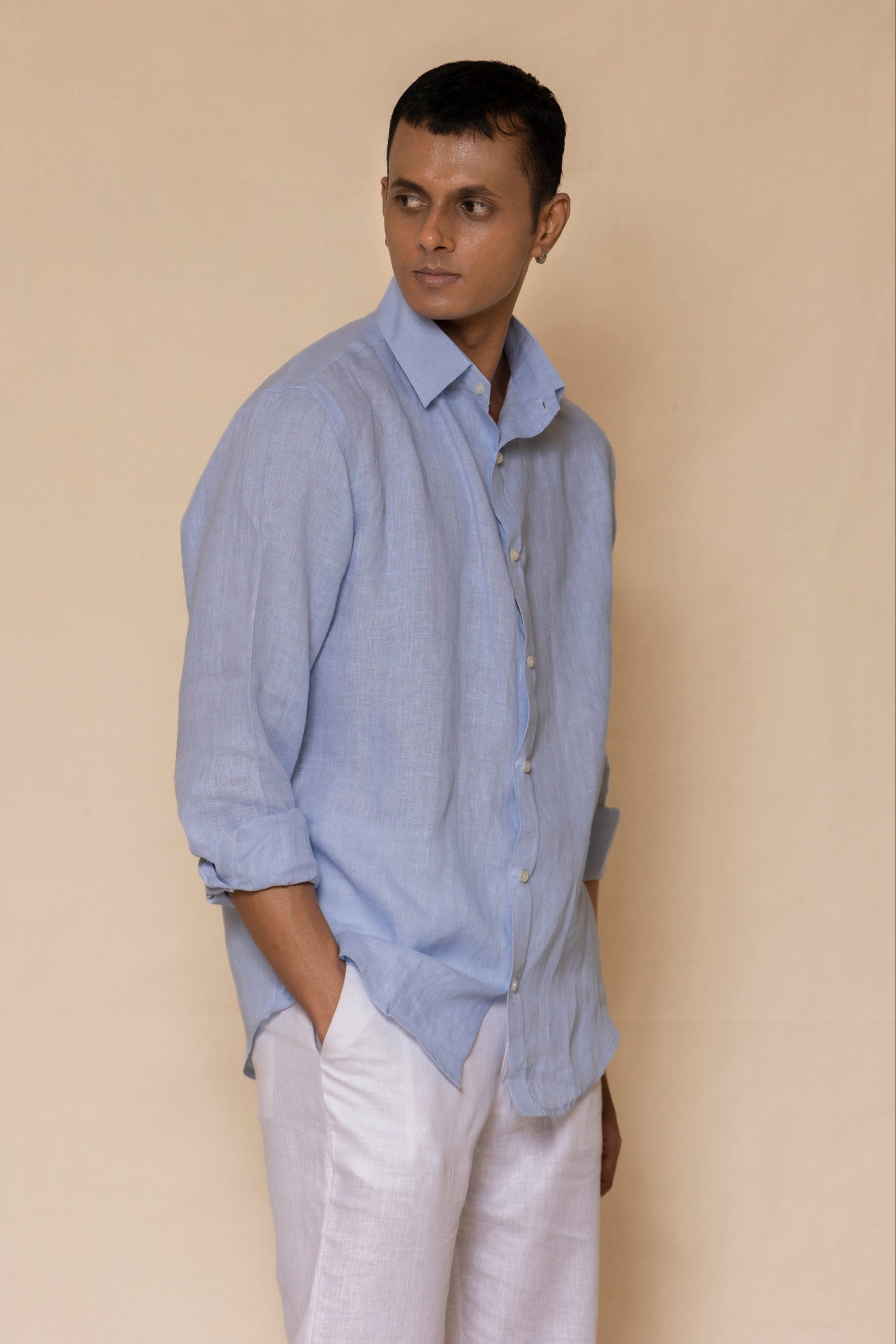 Sky Blue Men's Linen Regular Collar Shirt