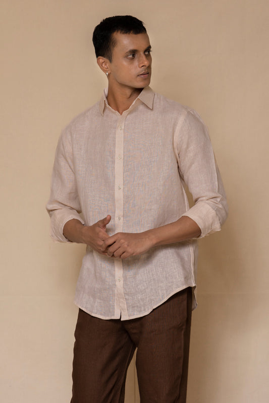 Off White Men's Linen Regular Collar Shirt