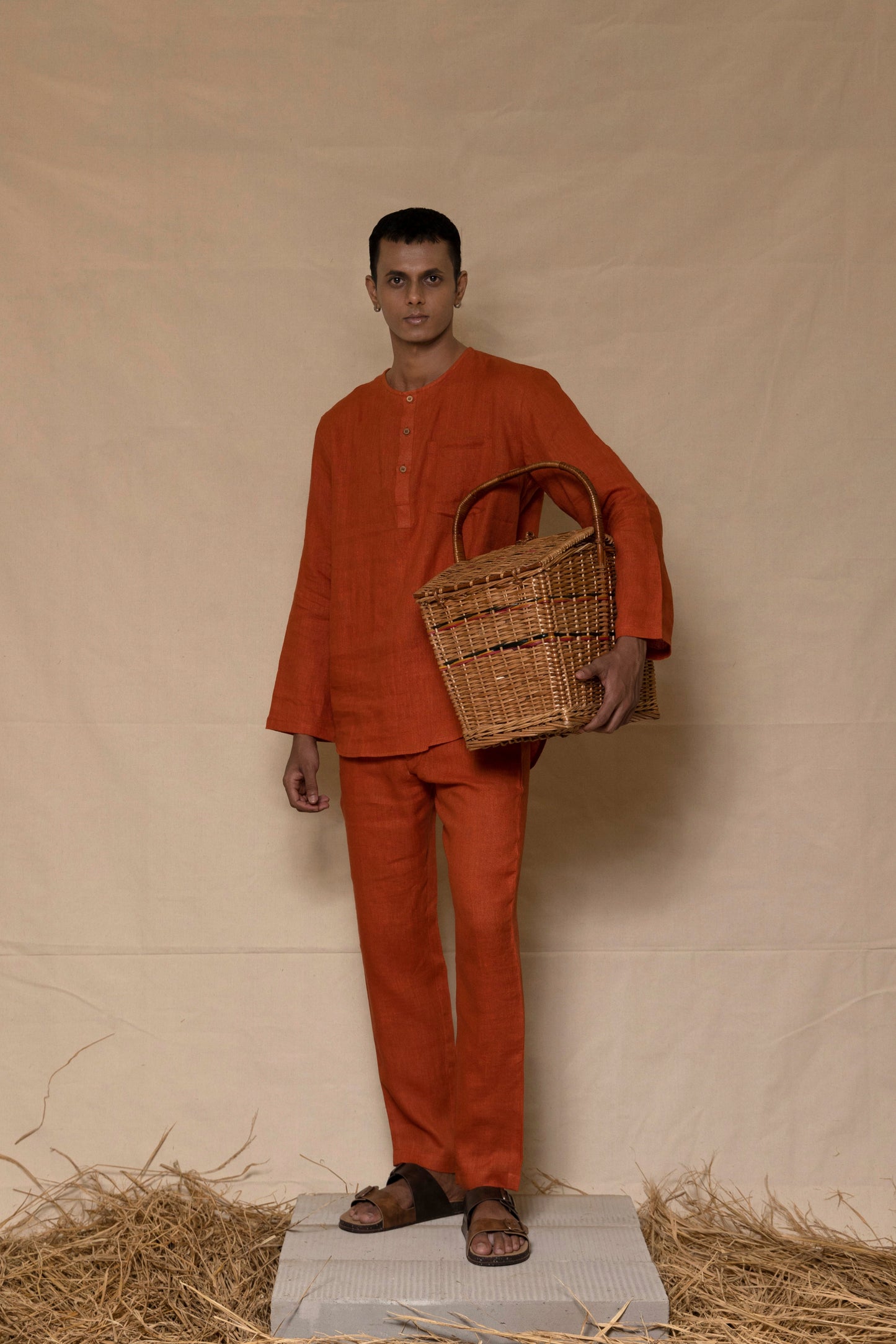 Rust Linen Pants for Men