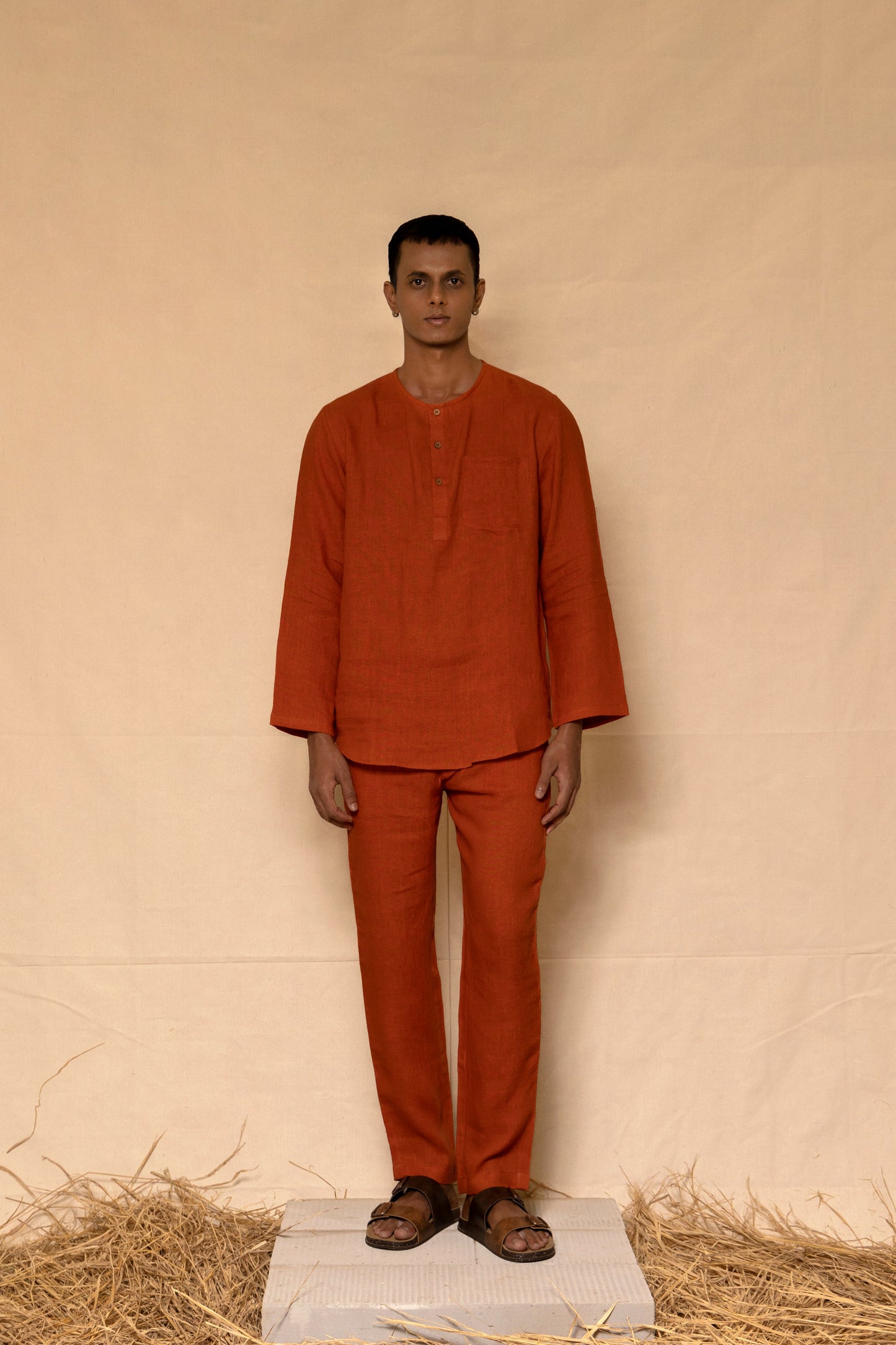 Rust Linen Pants for Men