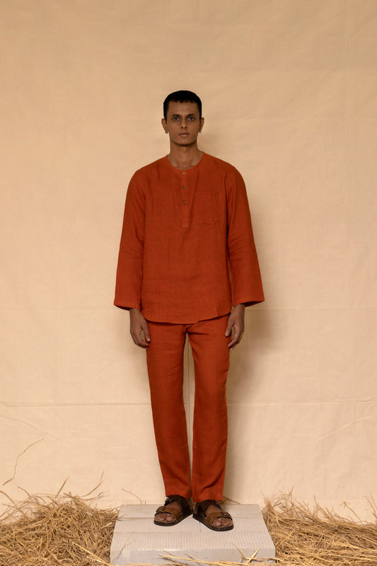 Rust Linen Pants for Men