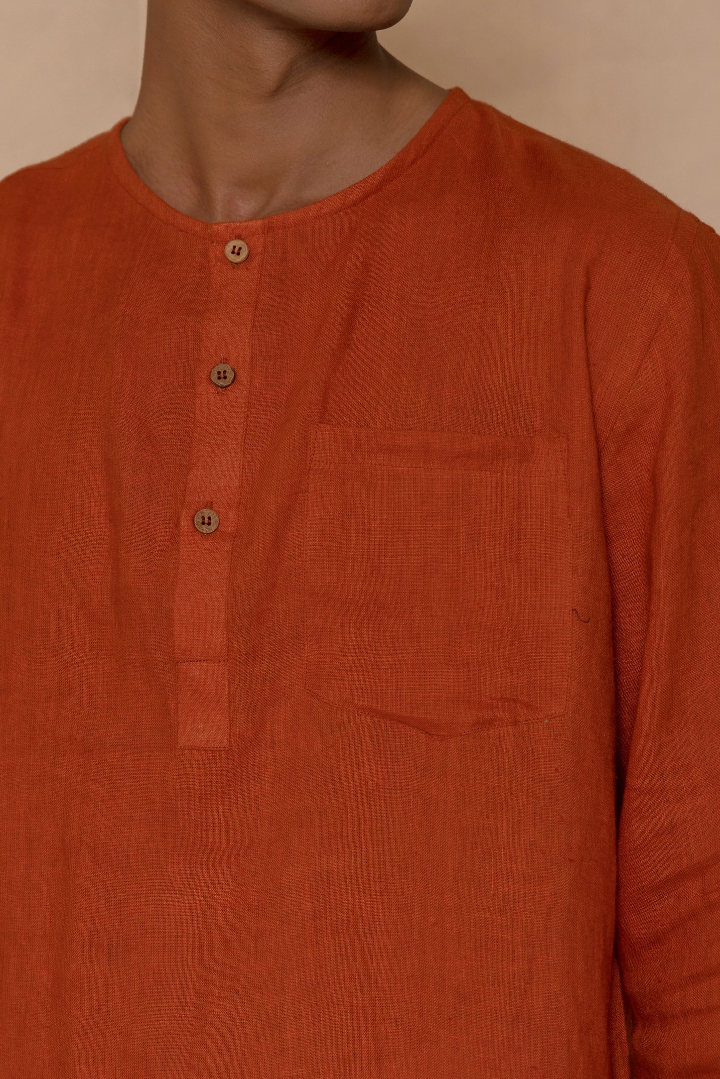 Rust Linen Men's Short Kurta Set