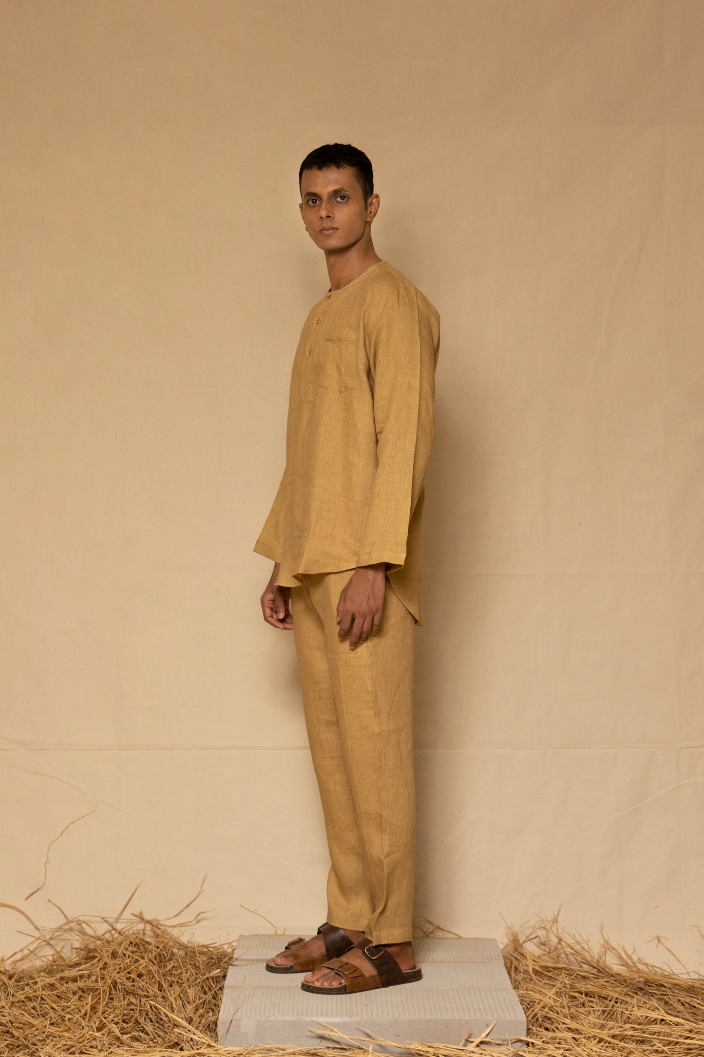 Ochre Linen Pants for Men
