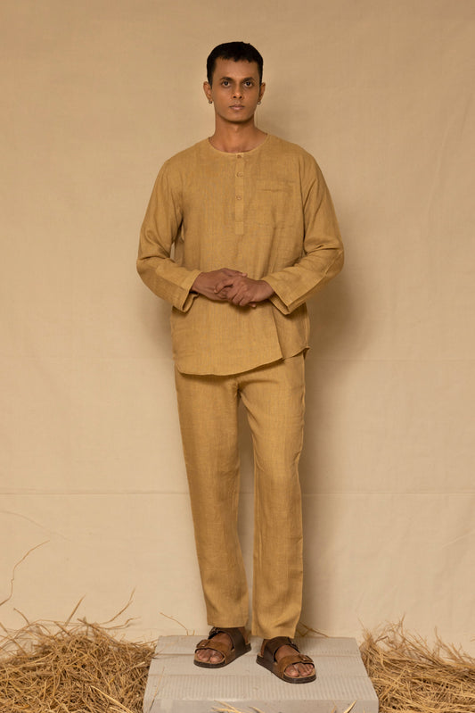 Ochre Linen Men's Short Kurta Set