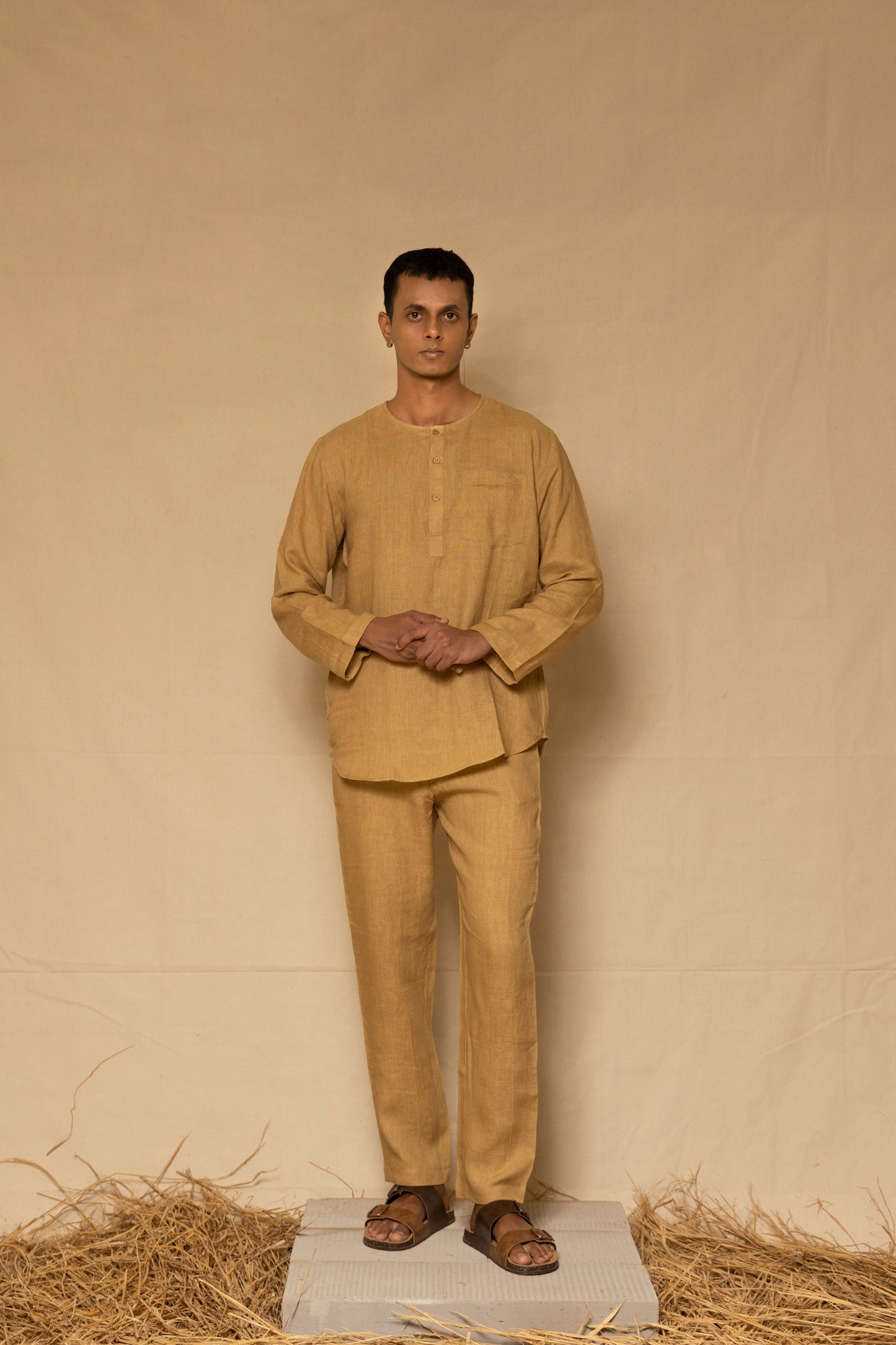 Ochre Linen Pants for Men