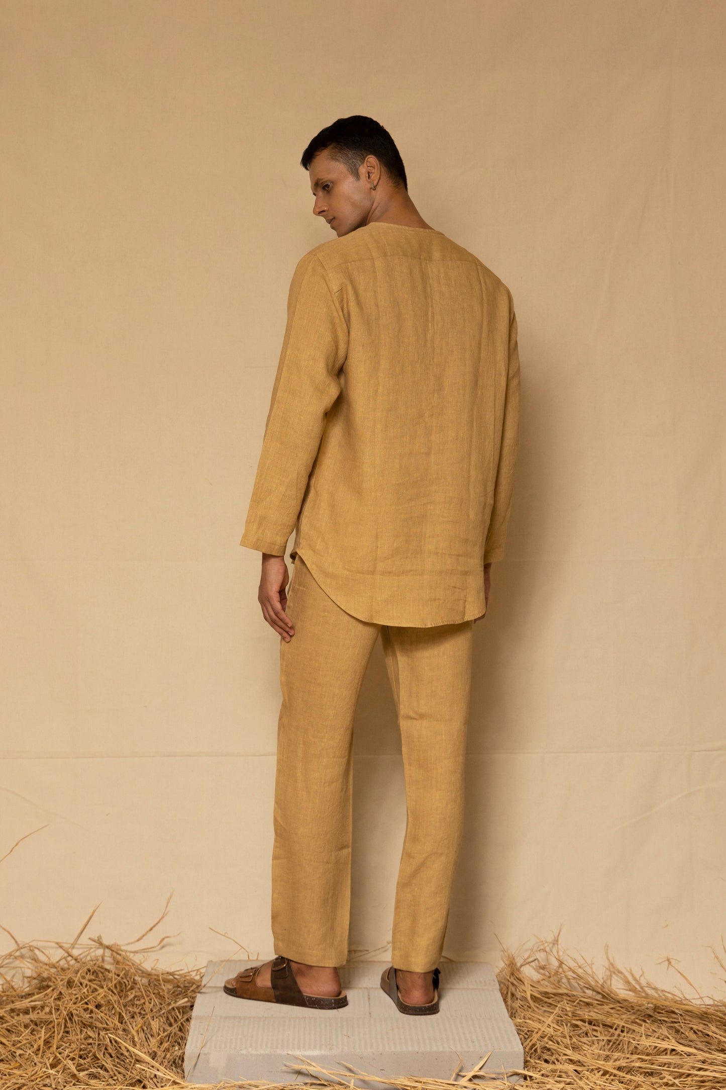 Ochre Linen Men's Short Kurta Set