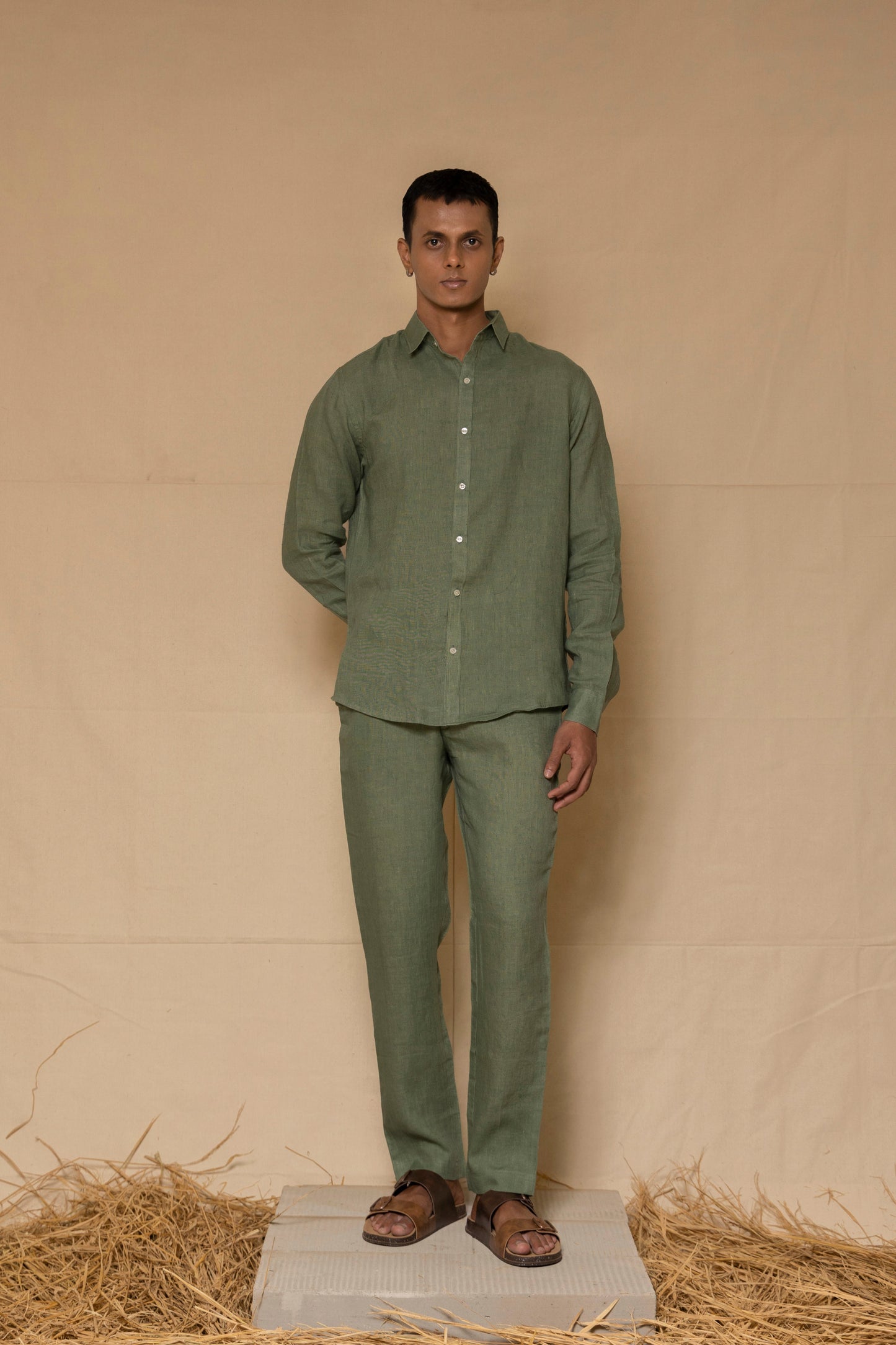 Sage Green Linen Pants for Men