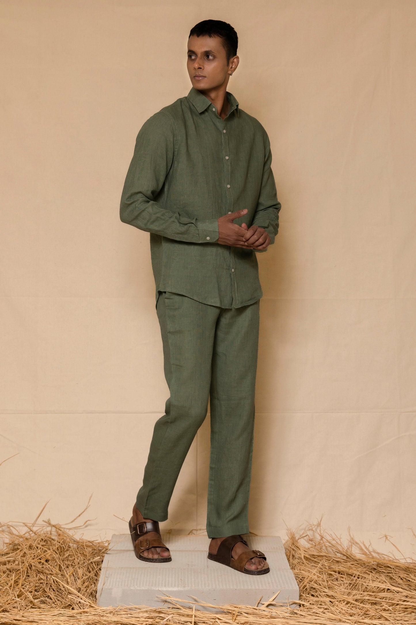 Sage Green Men's Linen Co-ord set