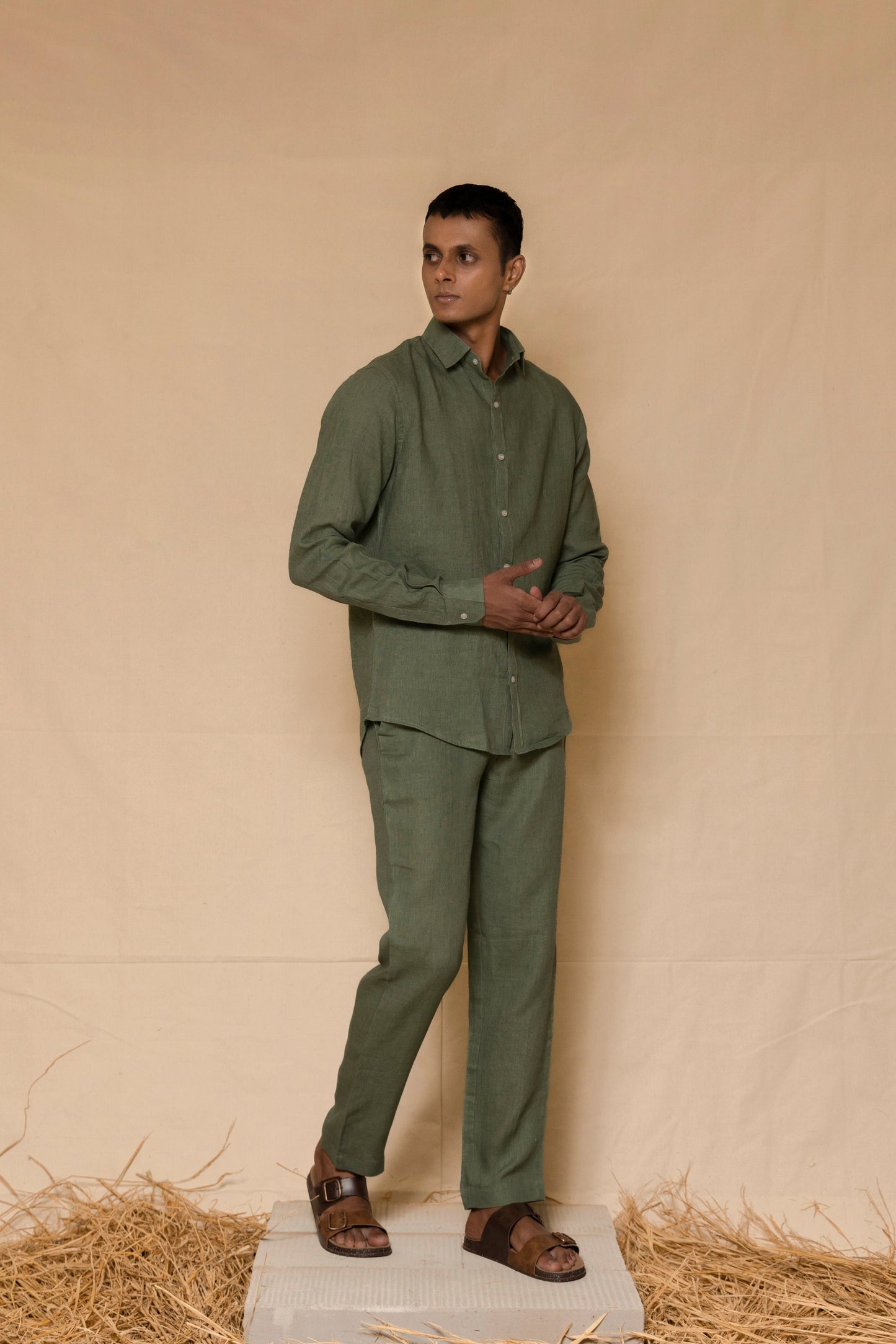 Sage Green Linen Pants for Men