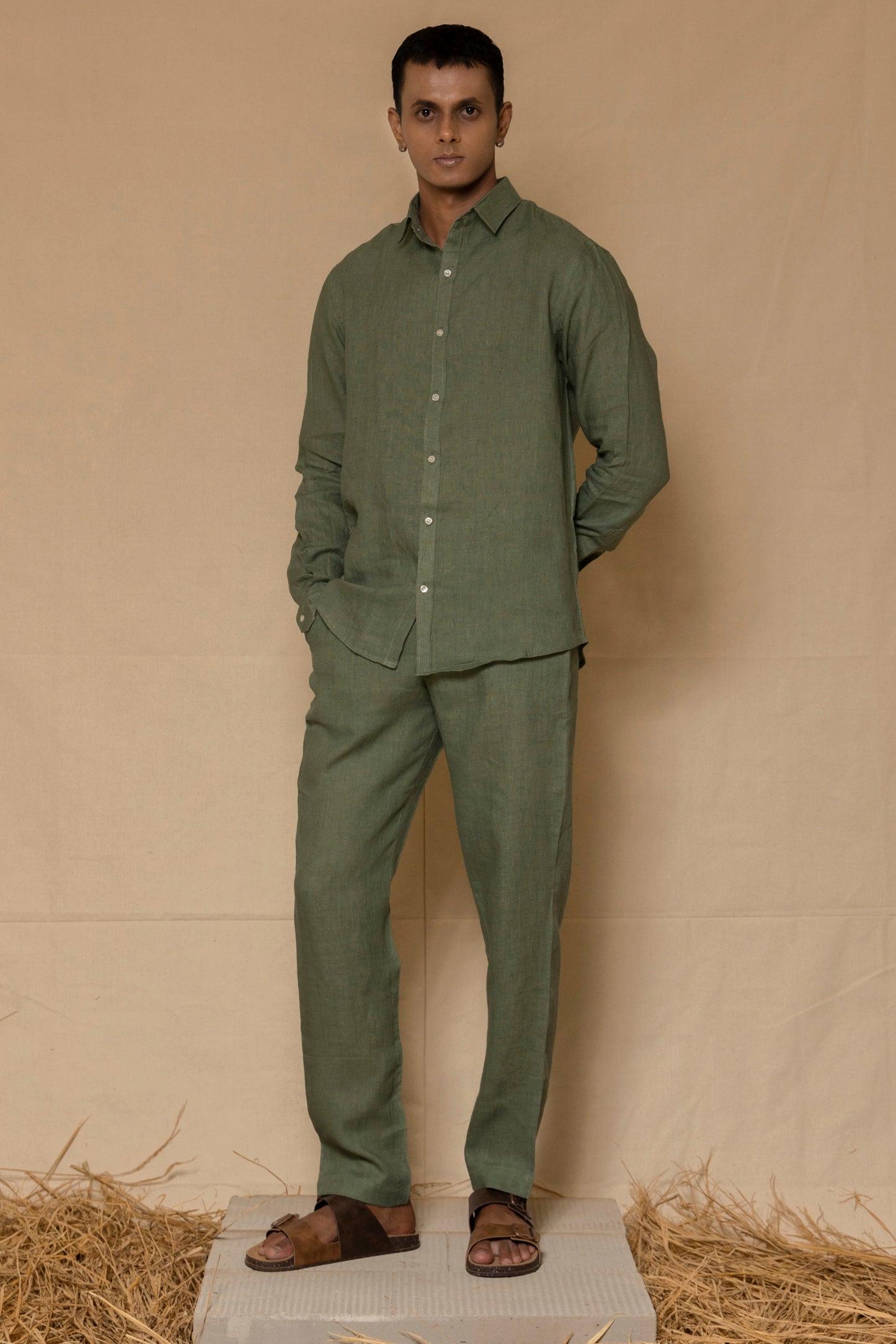 Sage Green Men's Linen Co-ord set