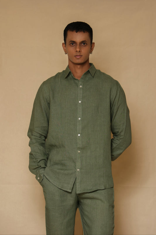Sage Green Men's Linen Regular Collar Shirt
