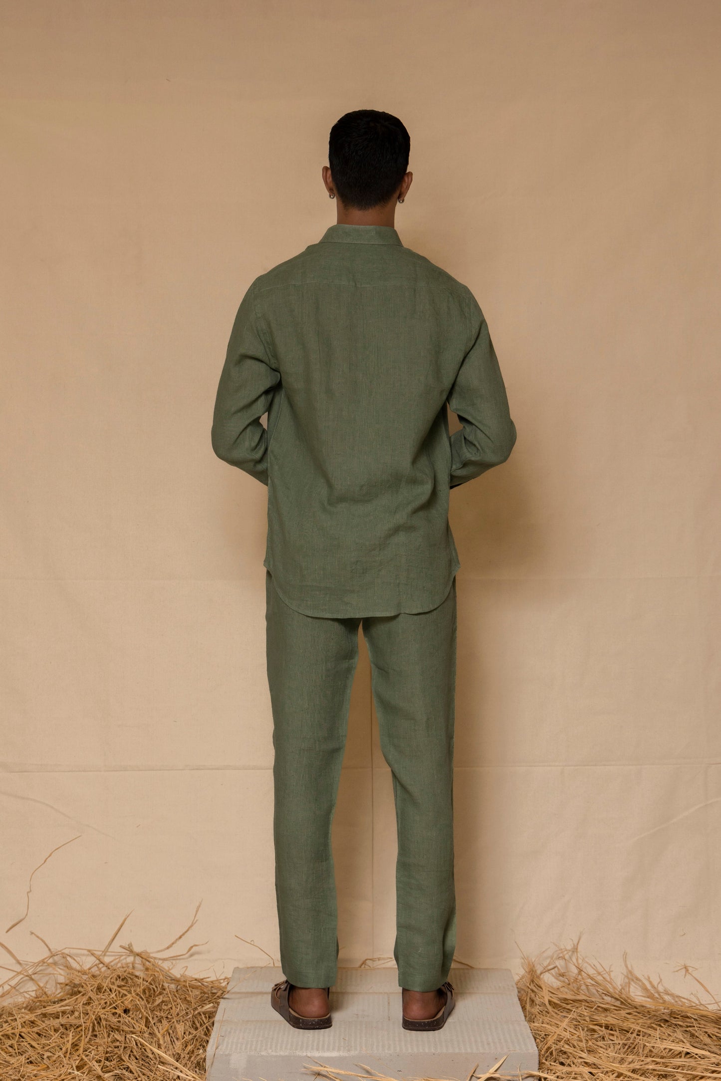 Sage Green Men's Linen Regular Collar Shirt