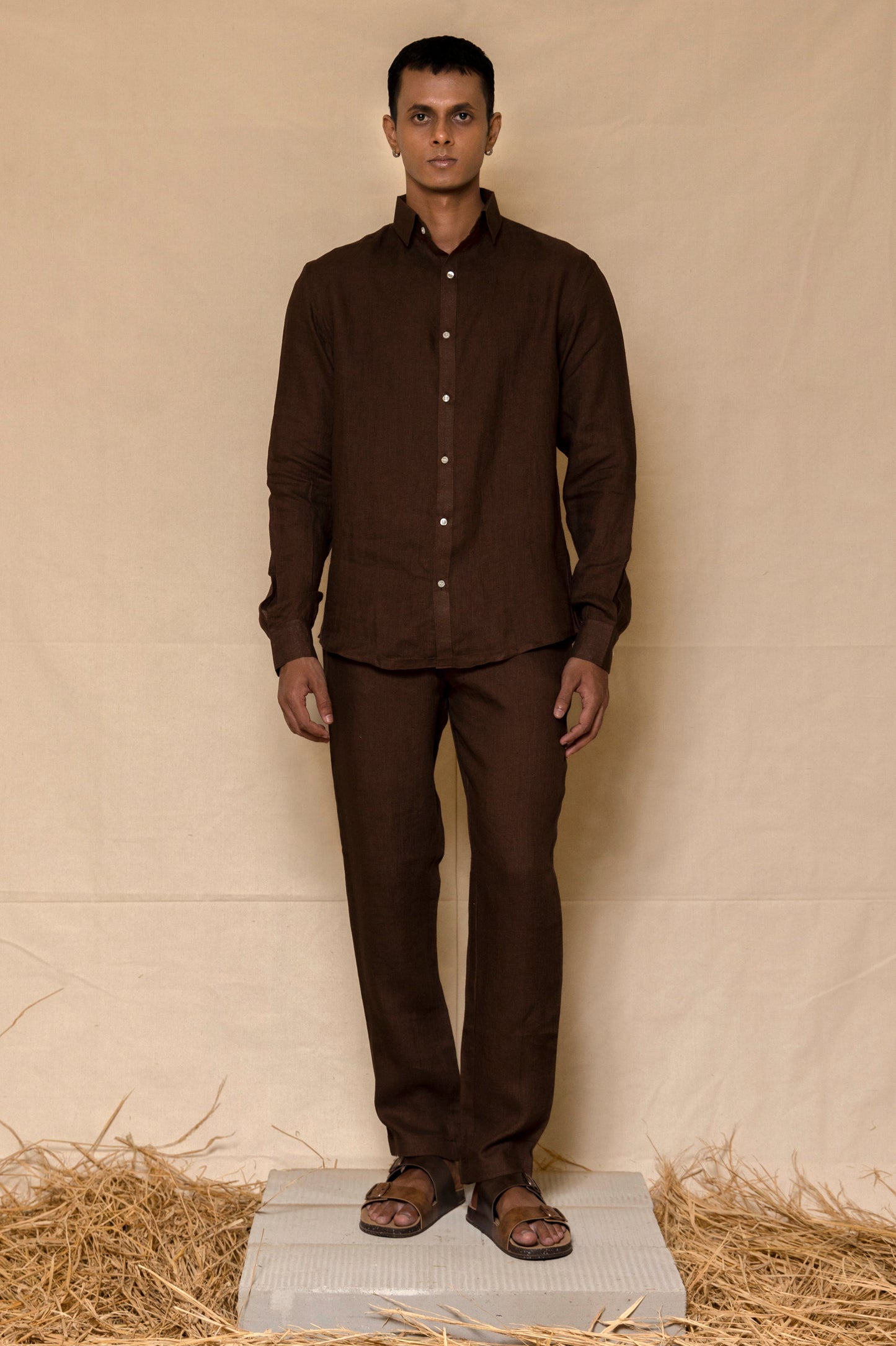 Chocolate Brown Men's Linen Co-ord set