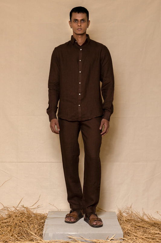 Chocolate Brown Men's Linen Co-ord set