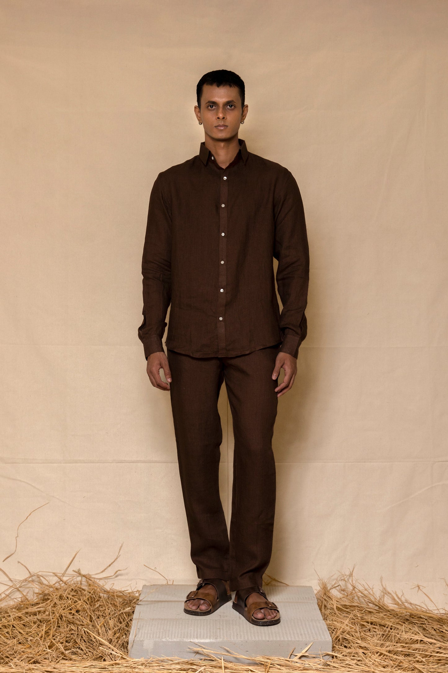 Chocolate Brown Linen Pants for Men