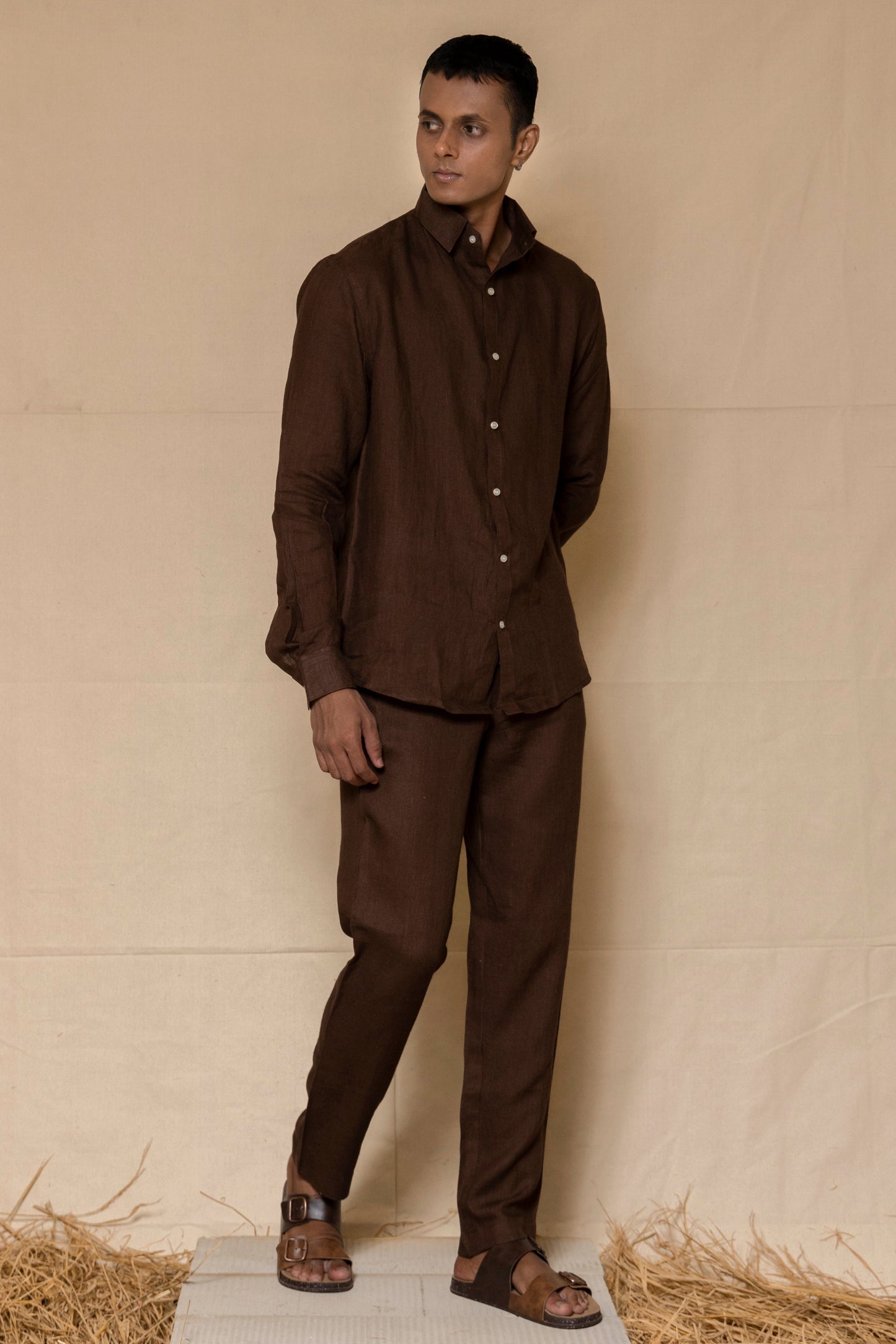 Chocolate Brown Men's Linen Co-ord set