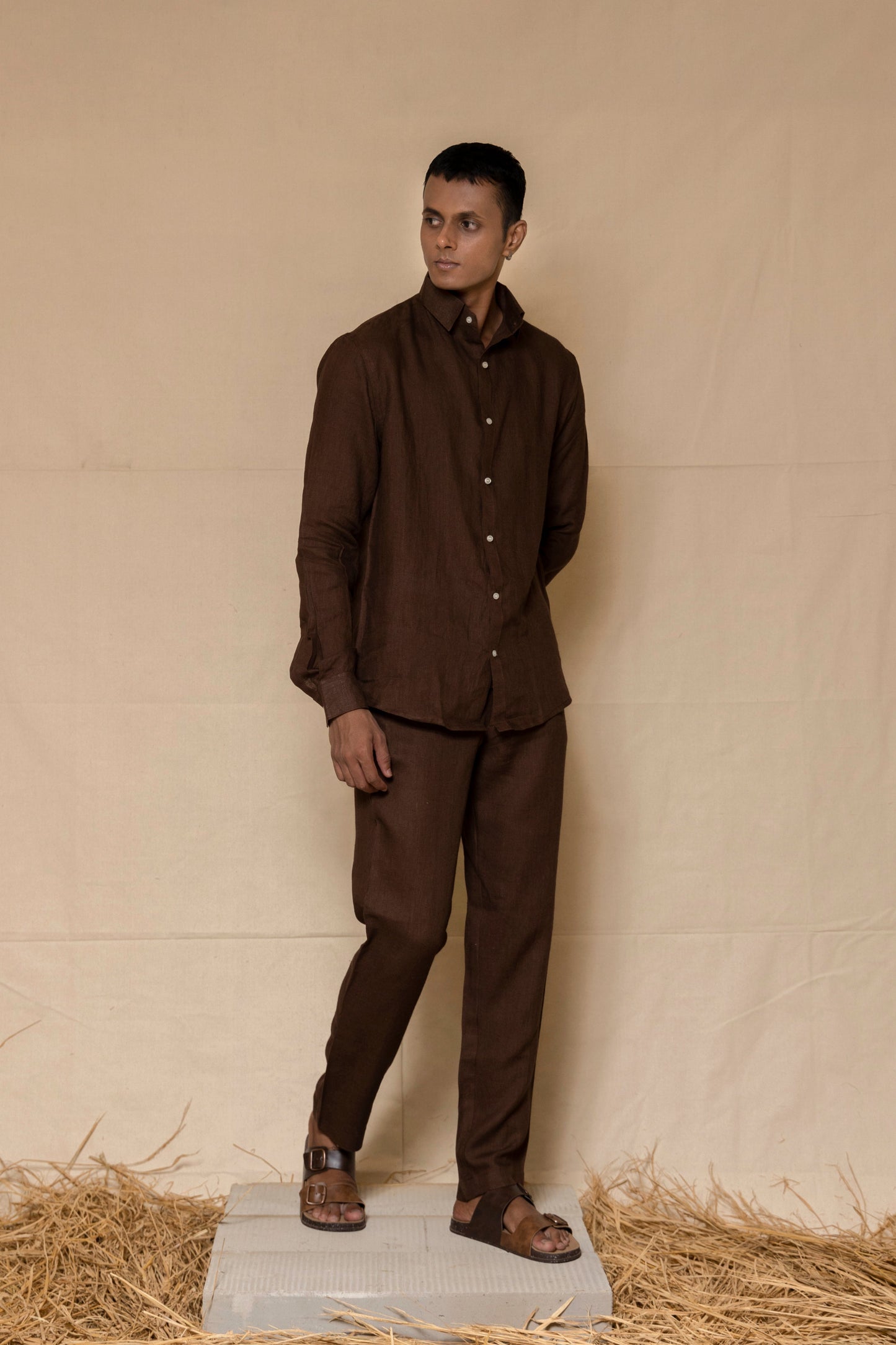 Chocolate Brown Linen Pants for Men