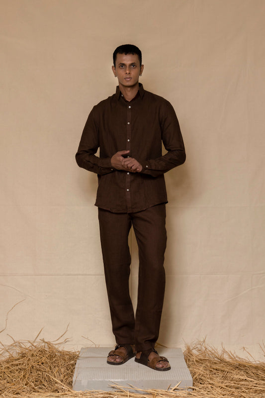 Chocolate Brown Linen Pants for Men