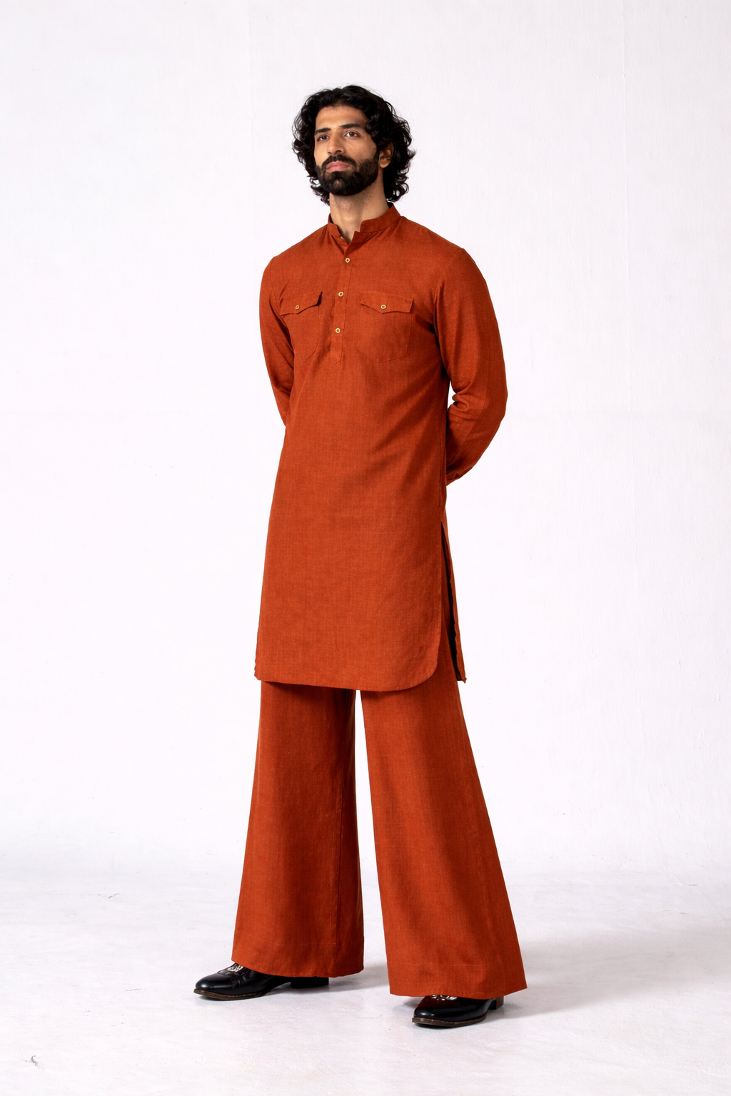 SHAHMAI LINEN MEN'S LONG KURTA SET