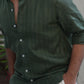 Mariner's Charm - Dark Green Striped Linen Shirt