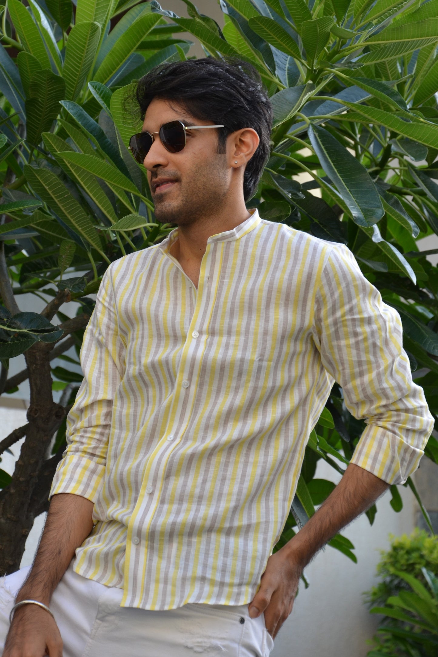 Tidal Treasure - Yellow Striped Linen Shirt