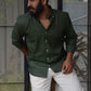 Mariner's Charm - Dark Green Striped Linen Shirt