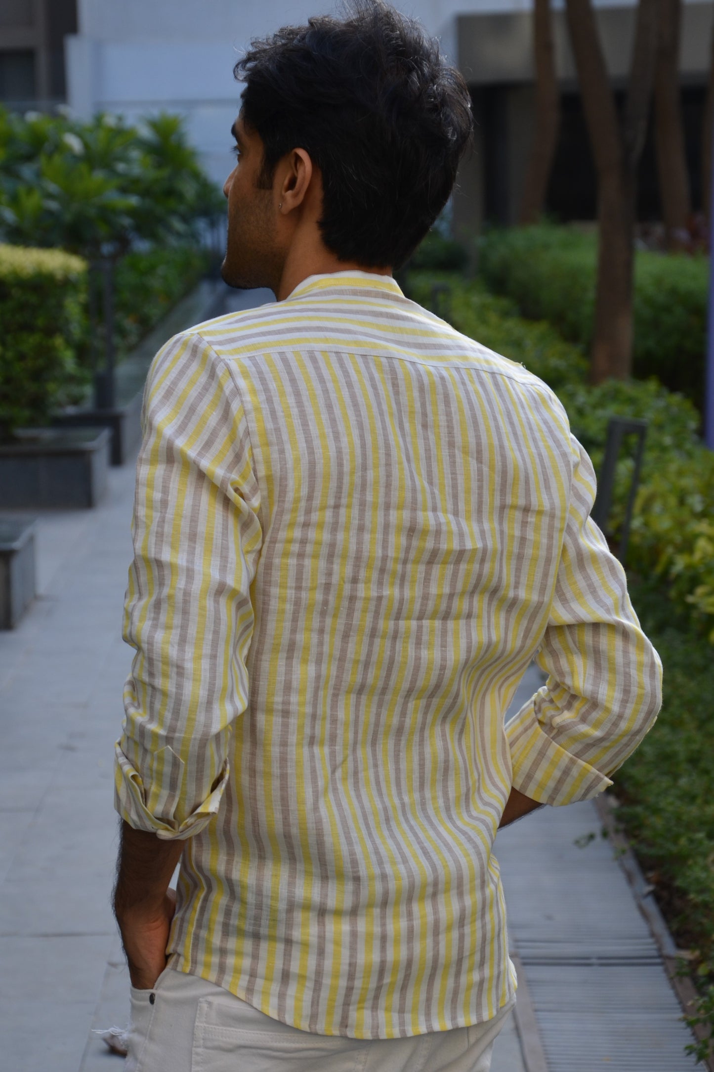 Tidal Treasure - Yellow Striped Linen Shirt