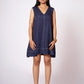 DENIM BLUE LINEN V-NECK DRESS