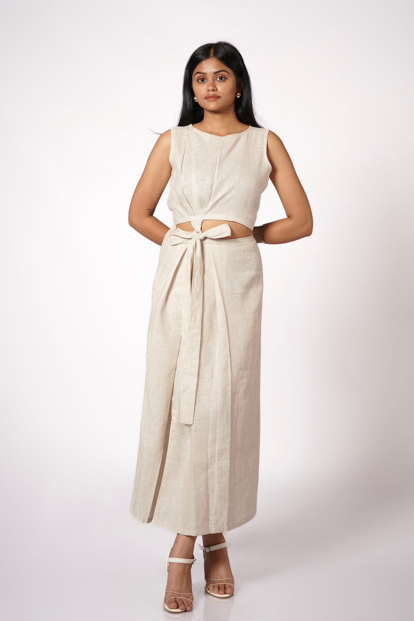 EARTHY NATURAL TIE IN FRONT KNOT LINEN SET