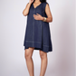 DENIM BLUE LINEN V-NECK DRESS