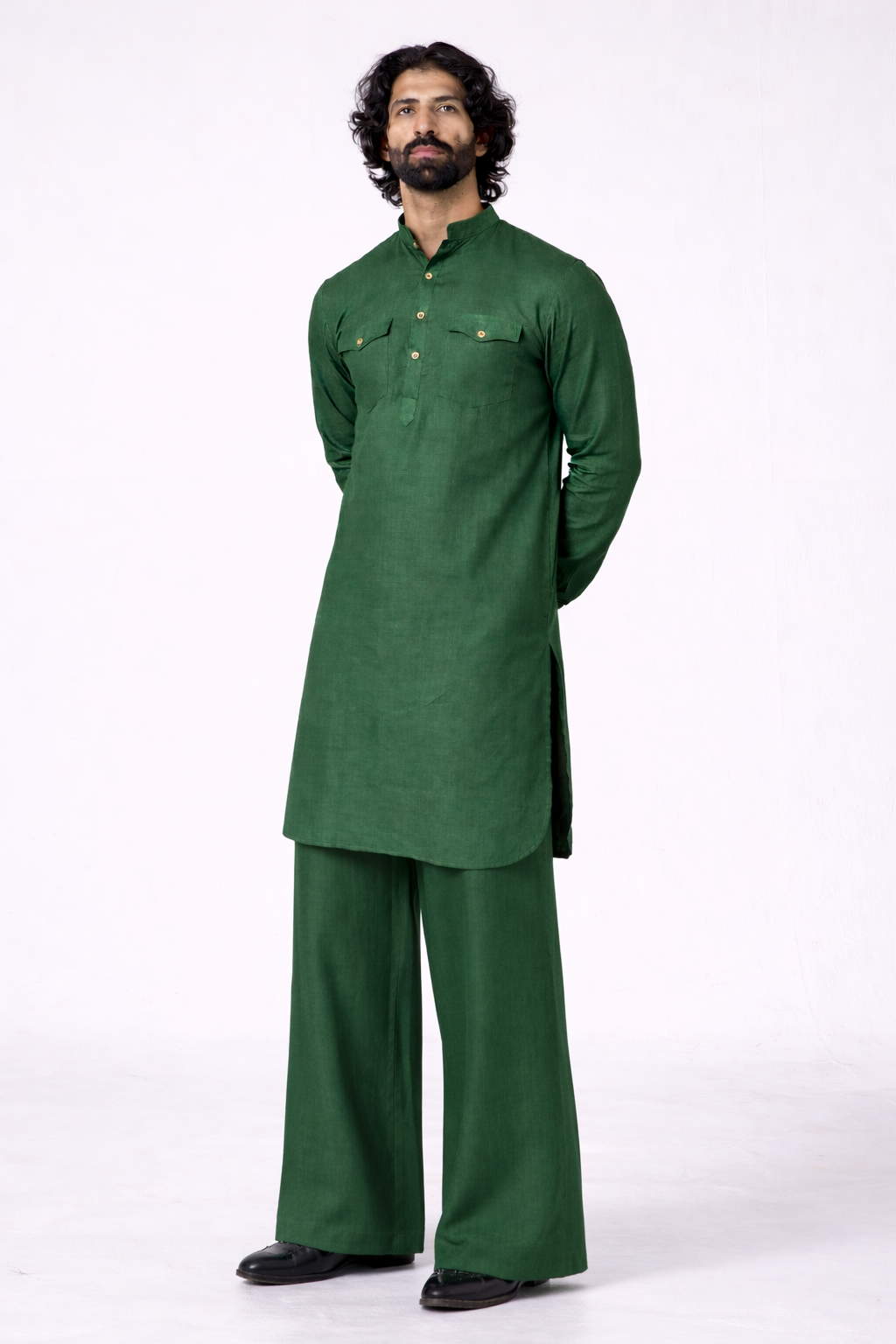SAAGVAN LINEN MEN'S LONG KURTA SET