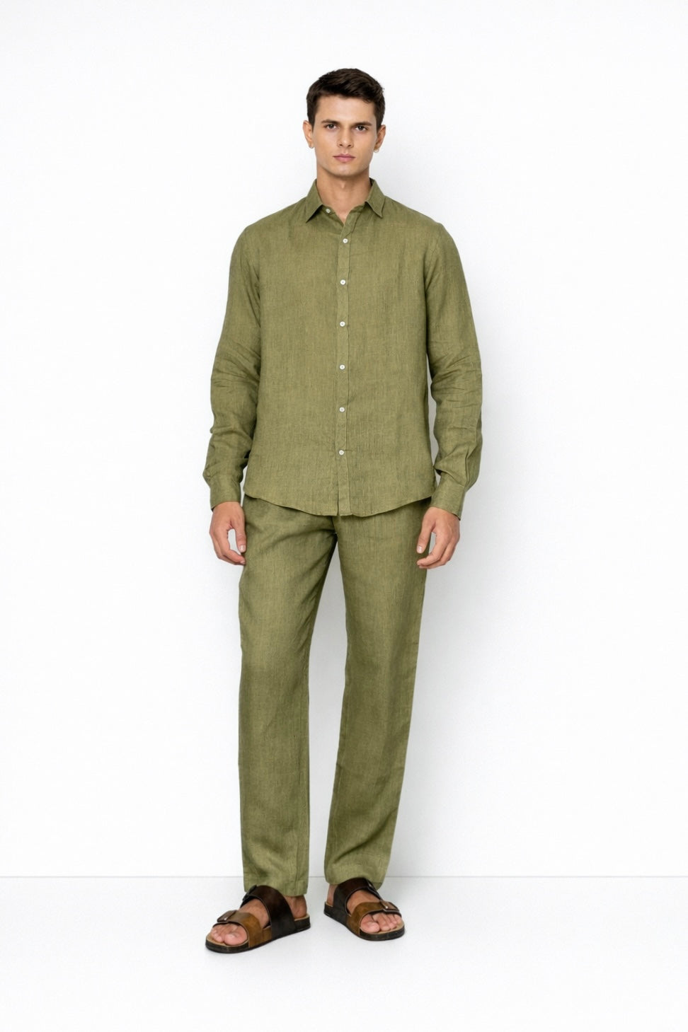 Olive Green Linen Pants for Men