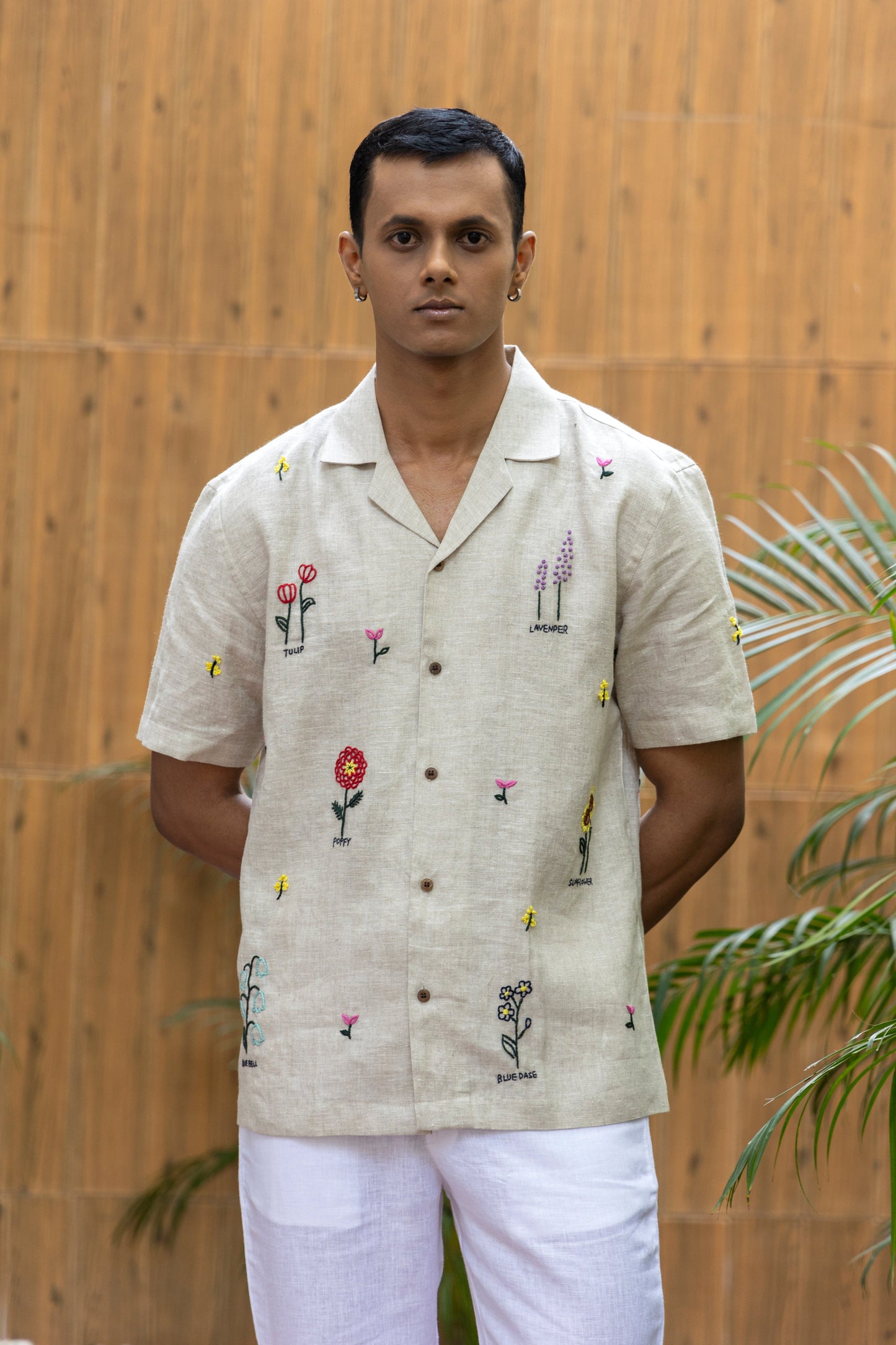 BLOOMSCAPE - EMBROIDERED PURE LINEN SHIRT MEN