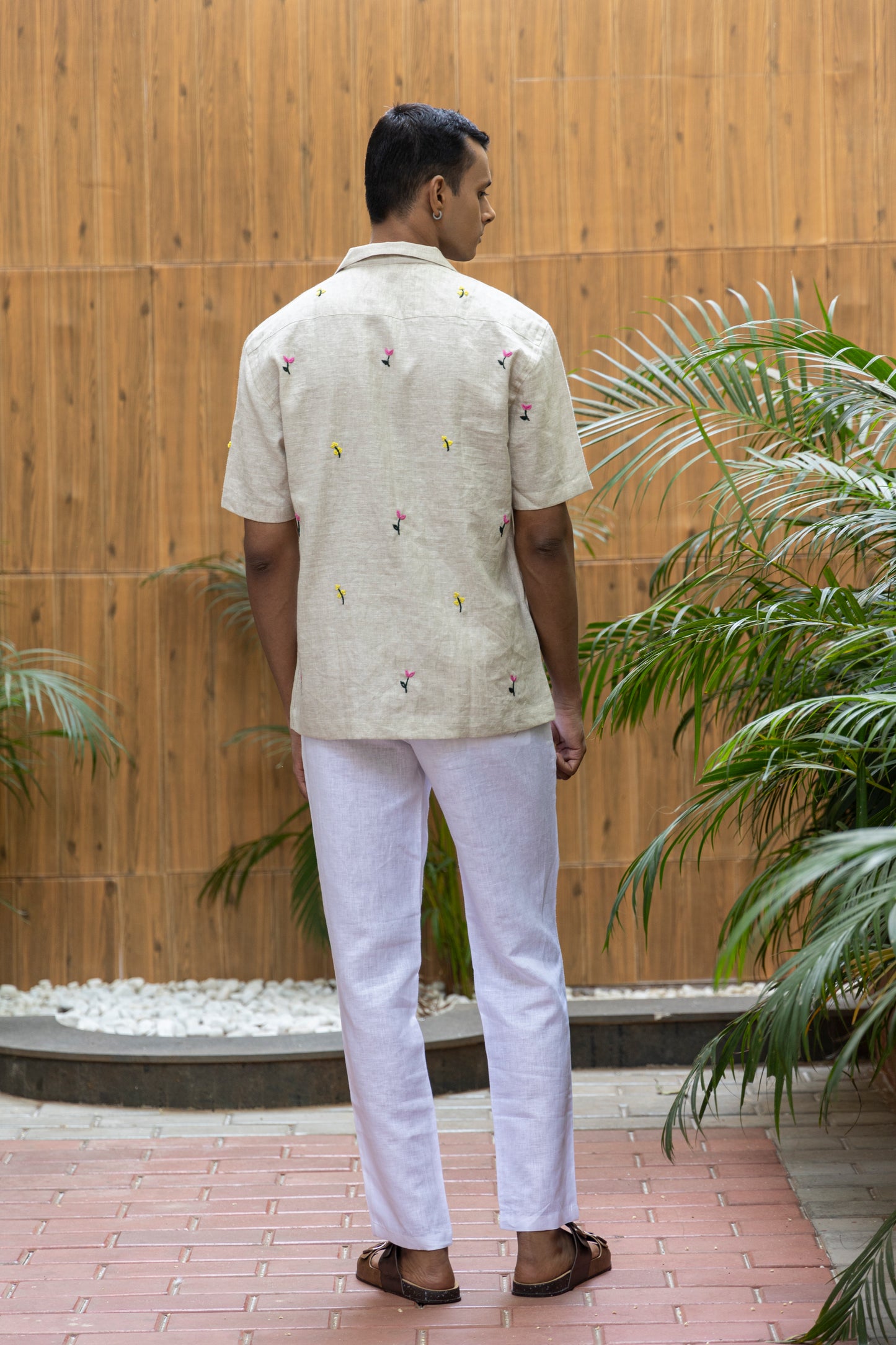 BLOOMSCAPE - EMBROIDERED PURE LINEN SHIRT MEN