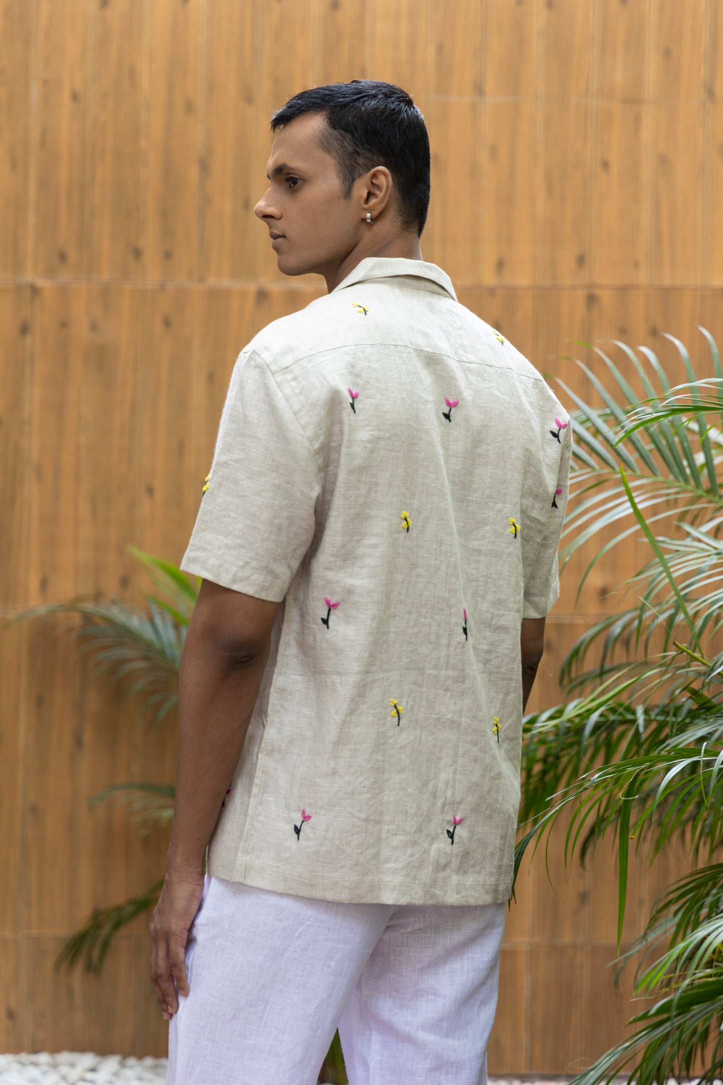BLOOMSCAPE - EMBROIDERED PURE LINEN SHIRT MEN