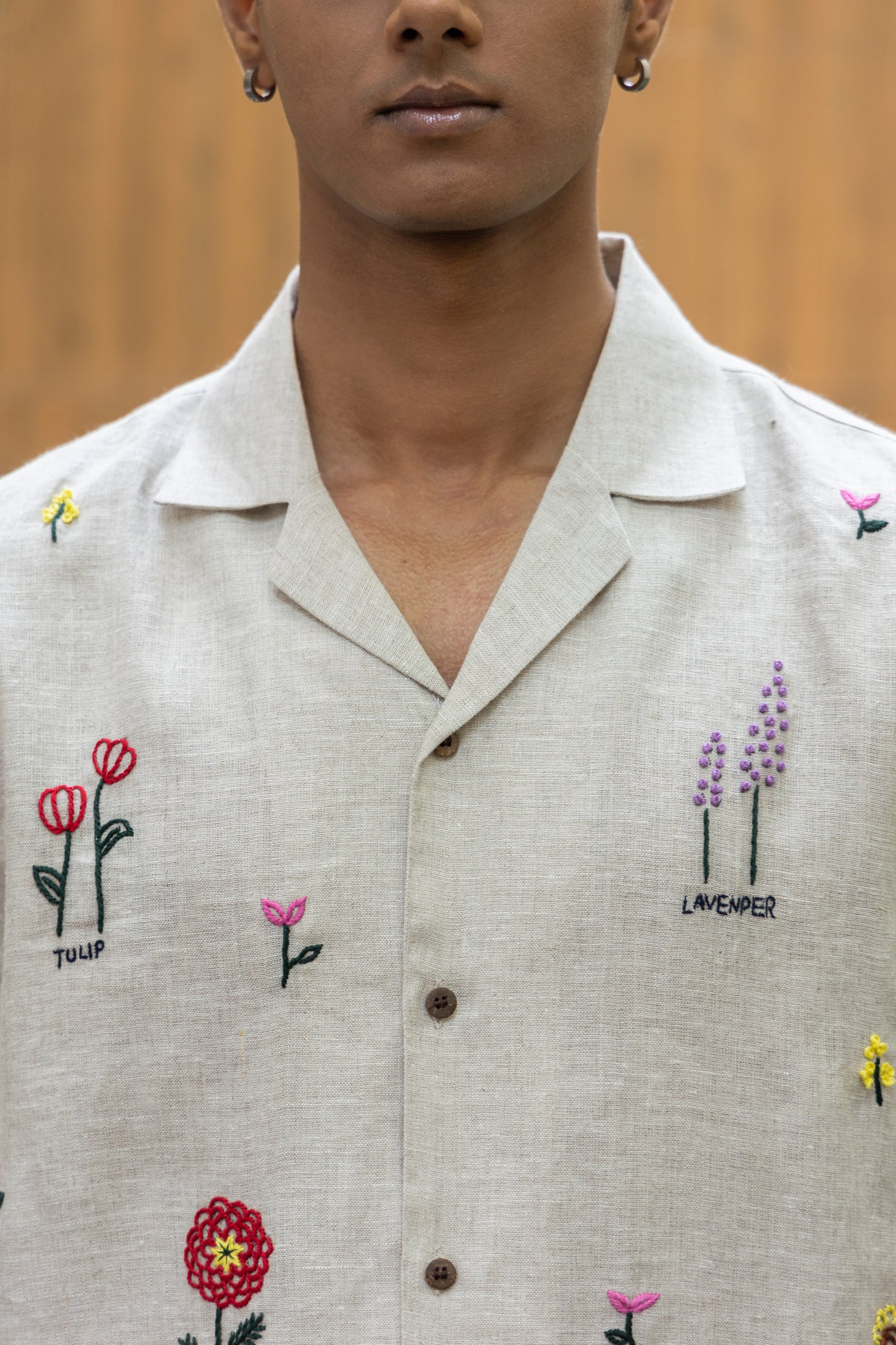 BLOOMSCAPE - EMBROIDERED PURE LINEN SHIRT MEN