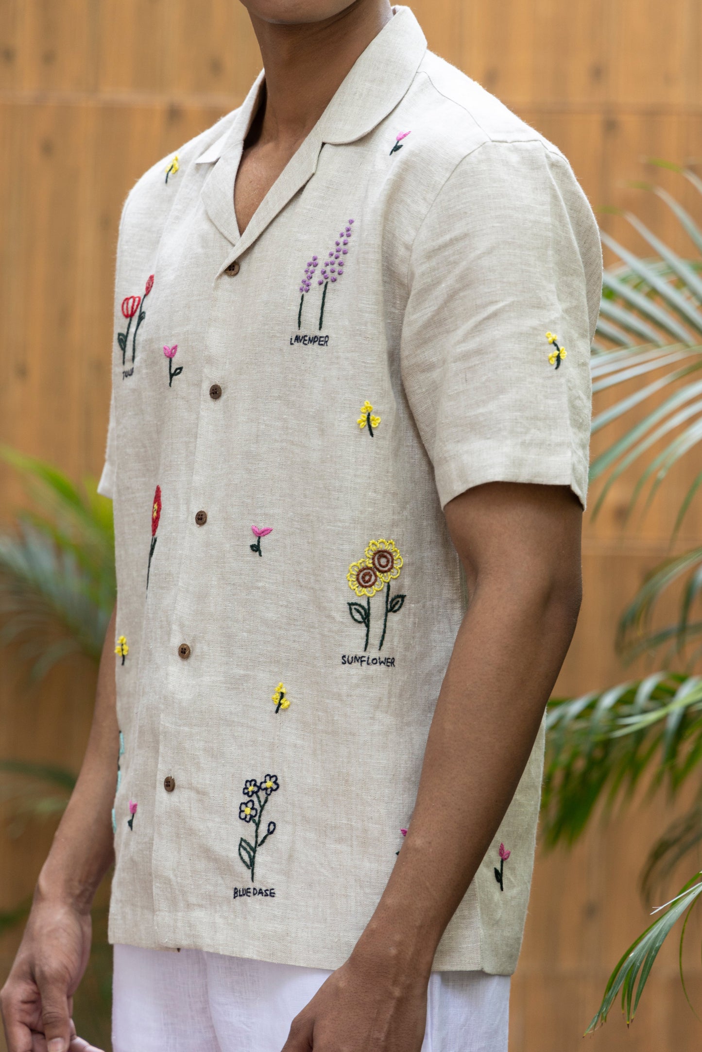 BLOOMSCAPE - EMBROIDERED PURE LINEN SHIRT MEN